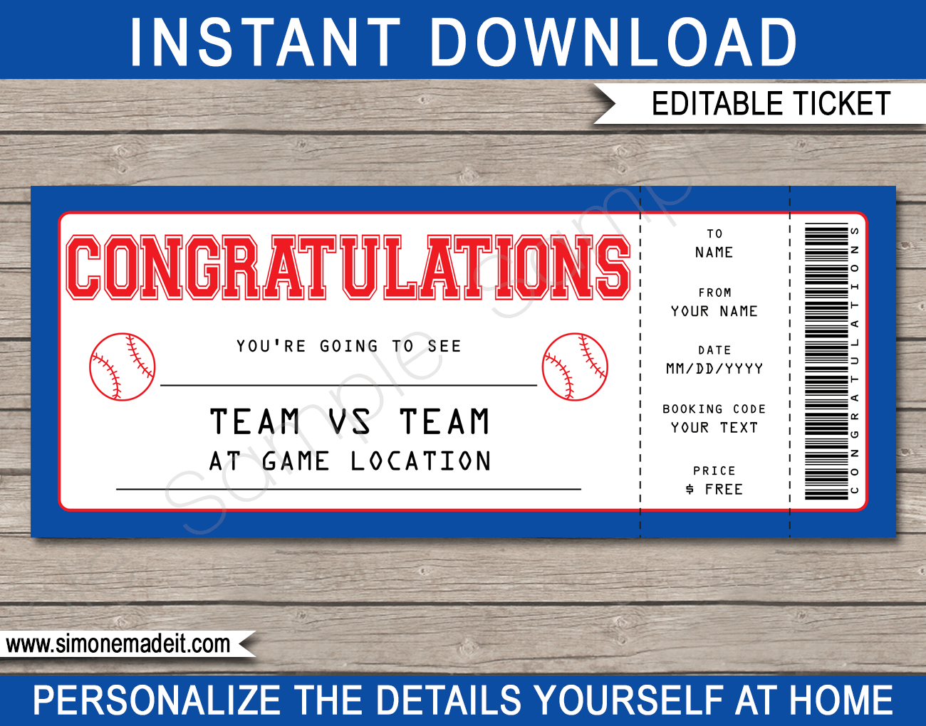 Baseball Game Ticket Congratulations Gift Voucher Baseball Game Ticket Congratulations Gift Voucher