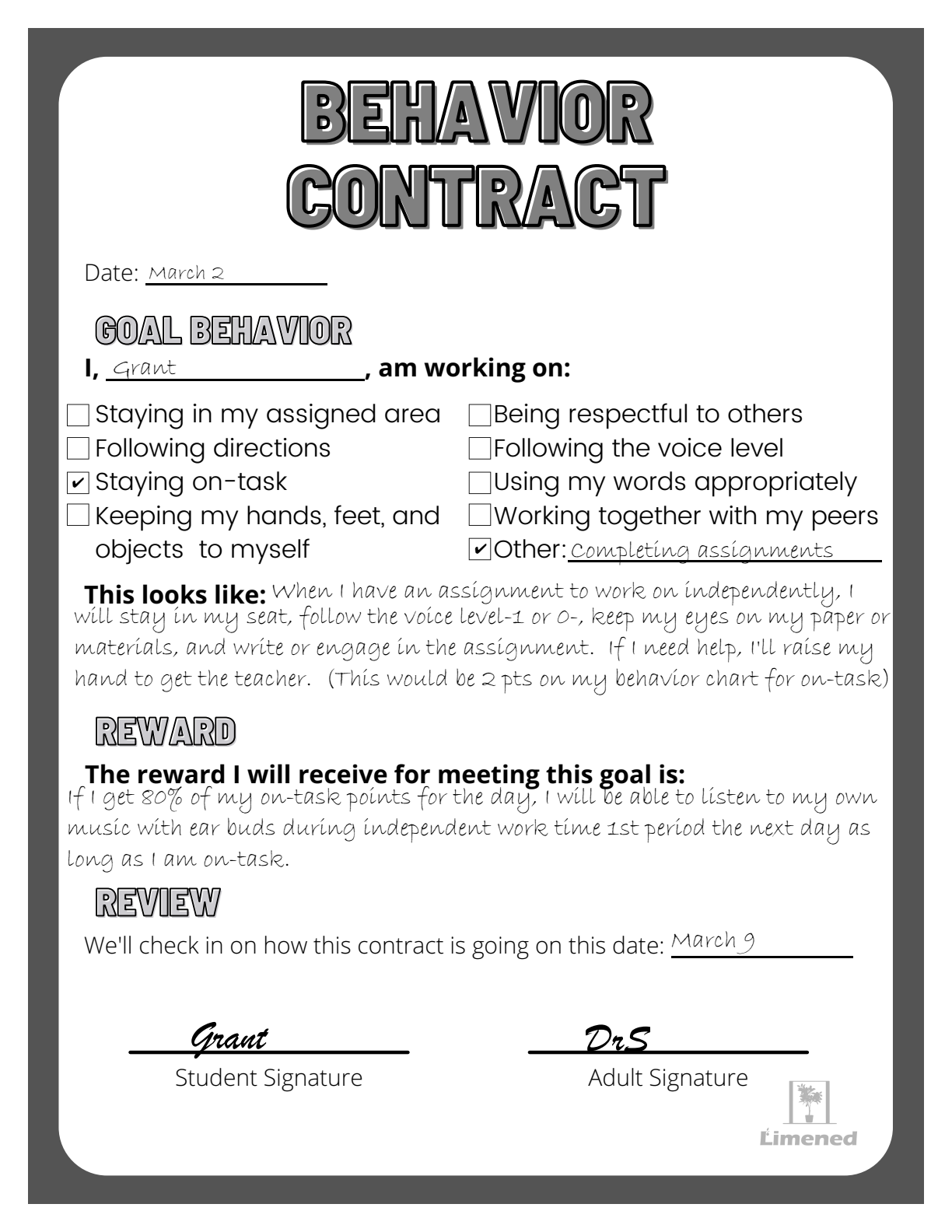 Behavior Contract Template