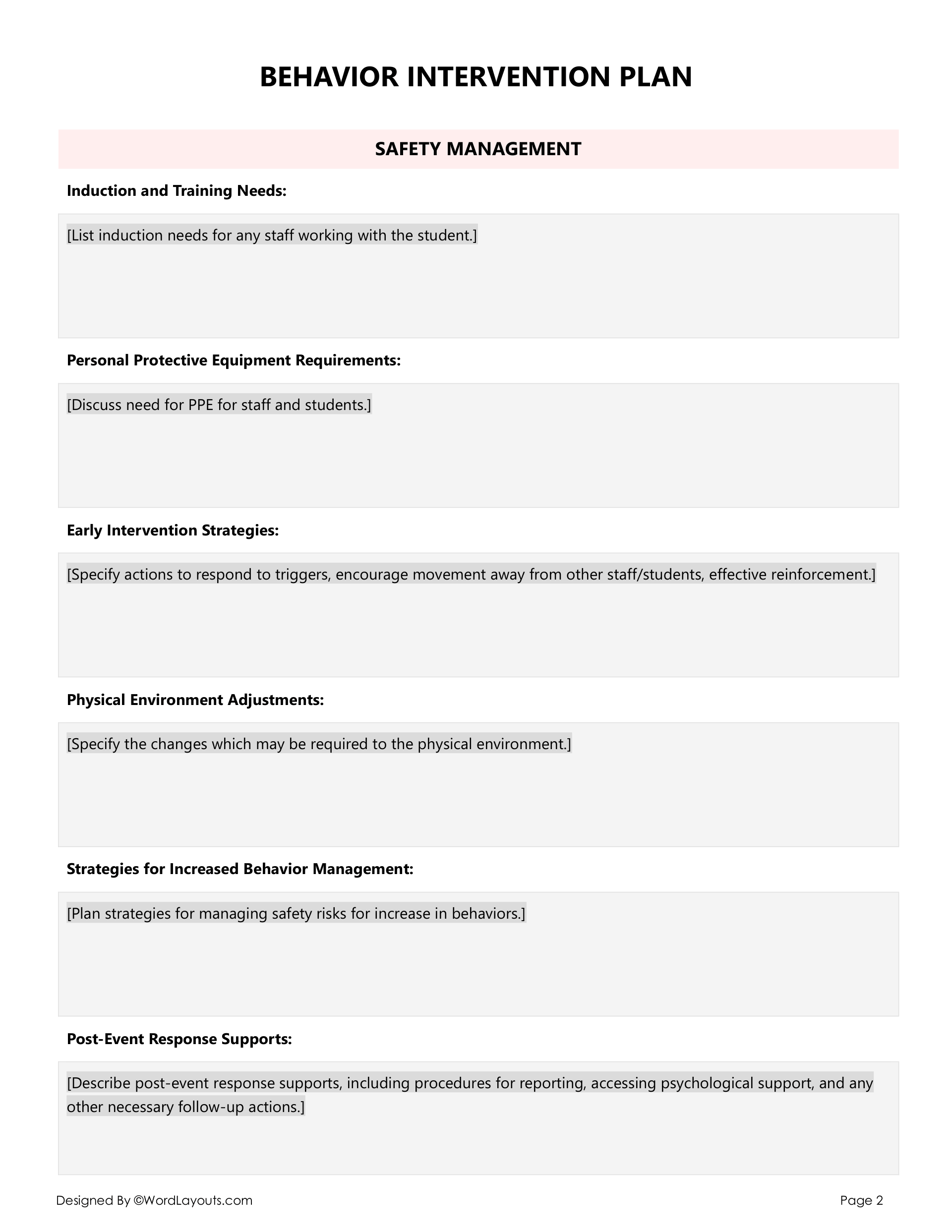 Behavior Intervention Plan Template