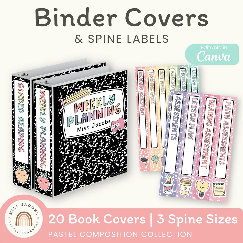 Binder Covers And Spine Labels Pastel Composition Notebook Decor Binder Covers And Spine Labels Pastel Composition Notebook Decor