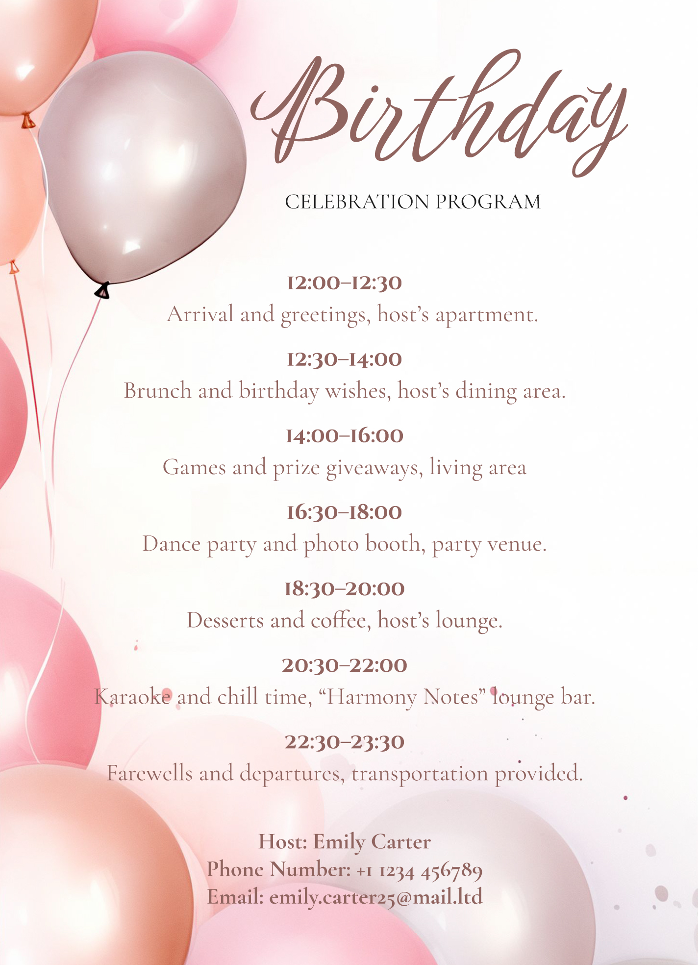 Birthday Party Itinerary Free Google Docs Template