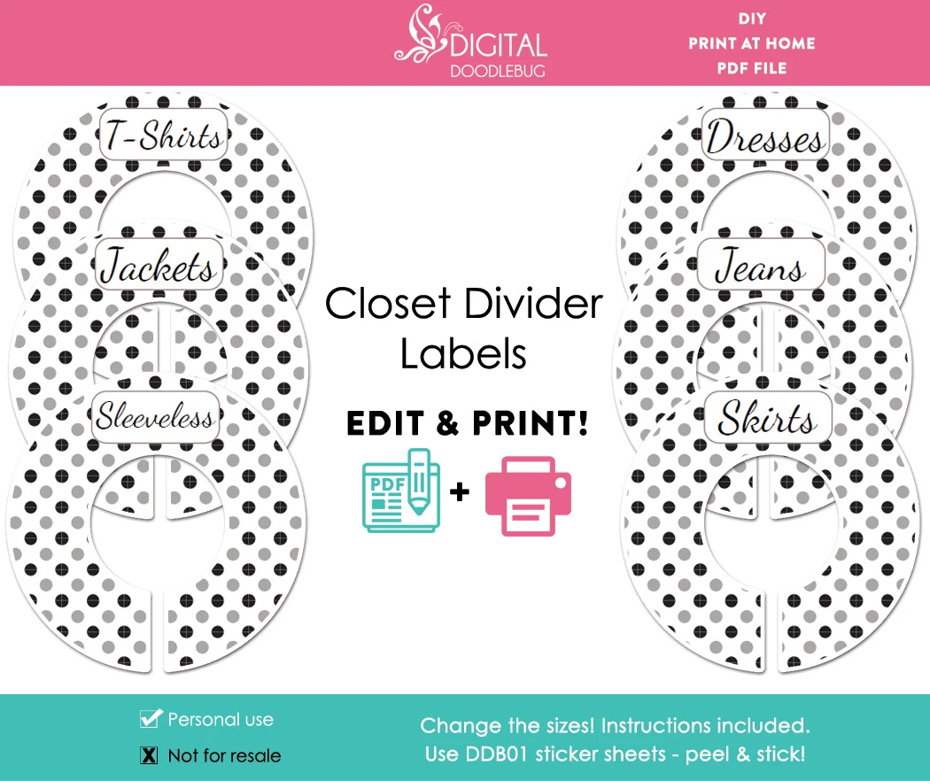 Black Gray Polka Dot Printable Closet Divider Label Template Black Gray Polka Dot Printable Closet Divider Label Template