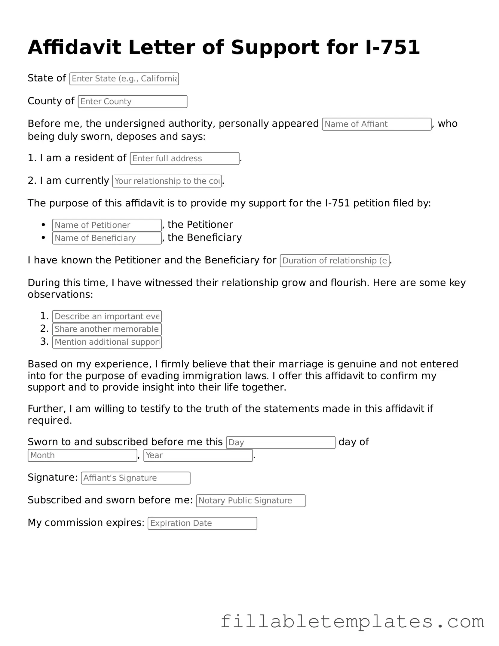 Blank Affidavit Letter Of Support For I 751