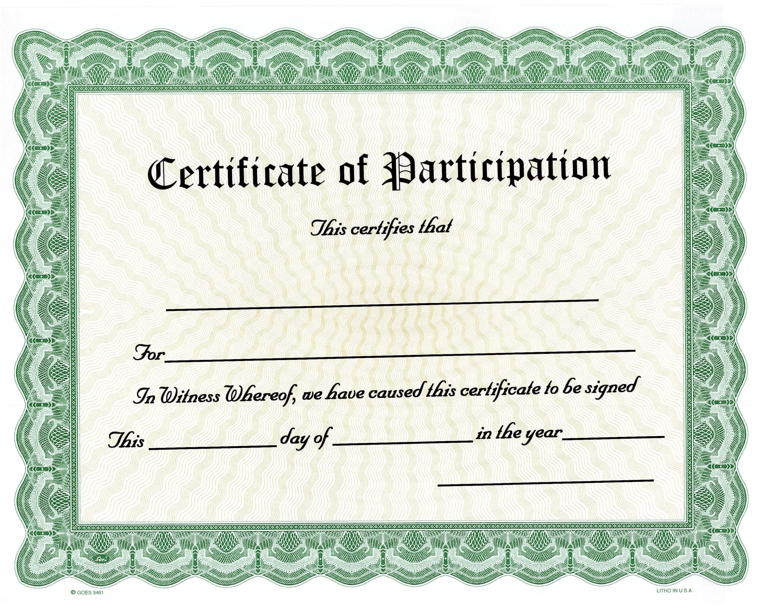 Blank Award Certificates Participation