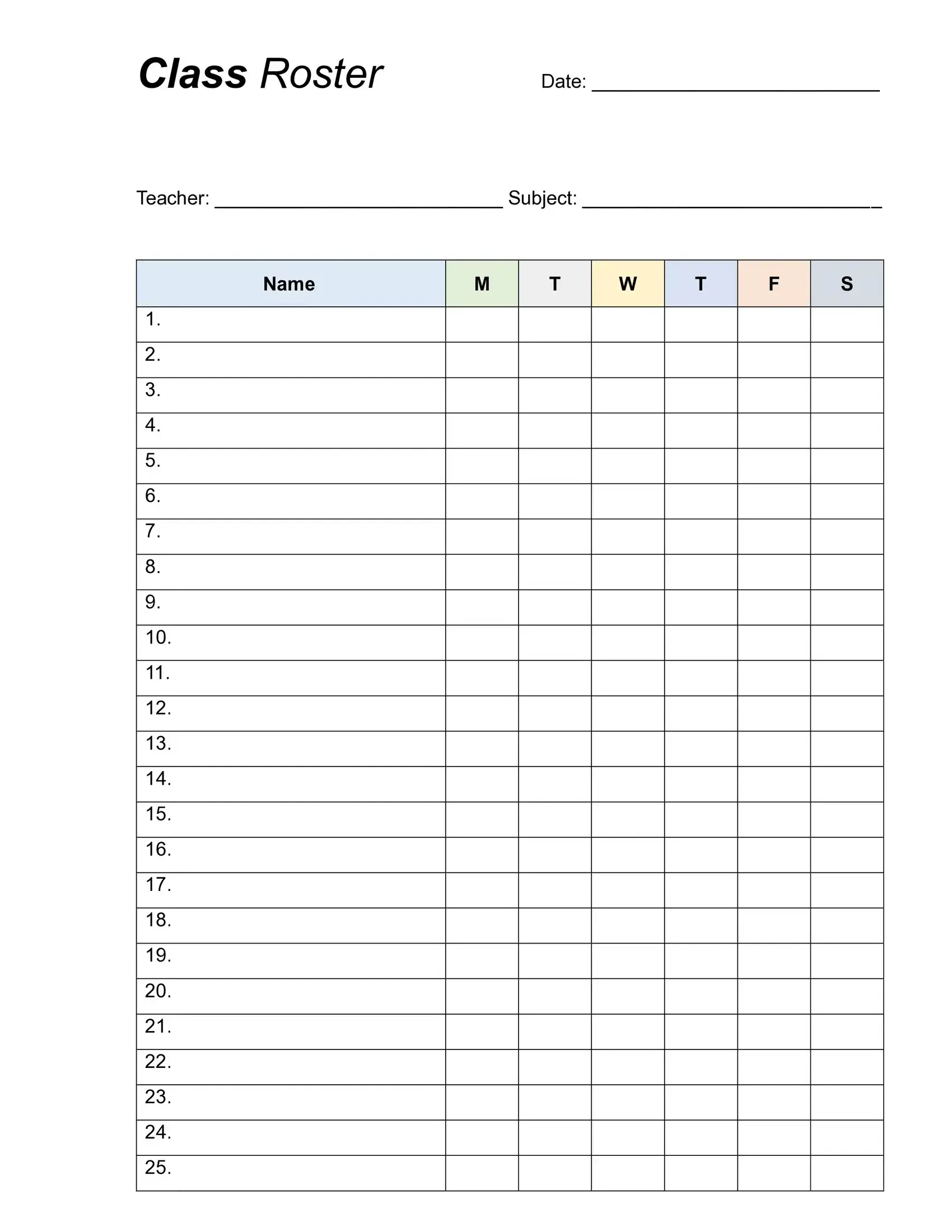 Blank Class List