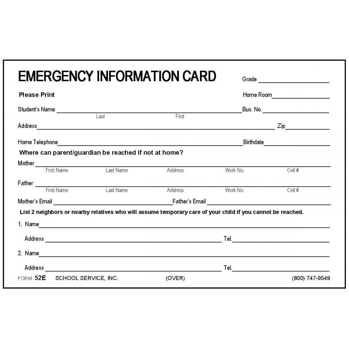 free printable emergency card template
