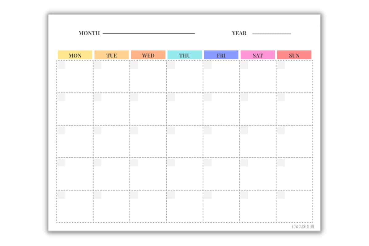 Blank Undated Calendar Template