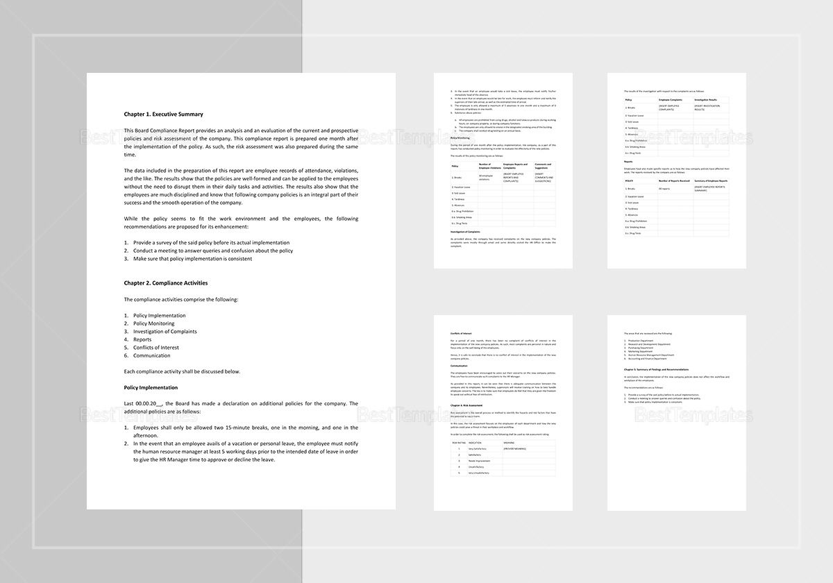 compliance report sample template