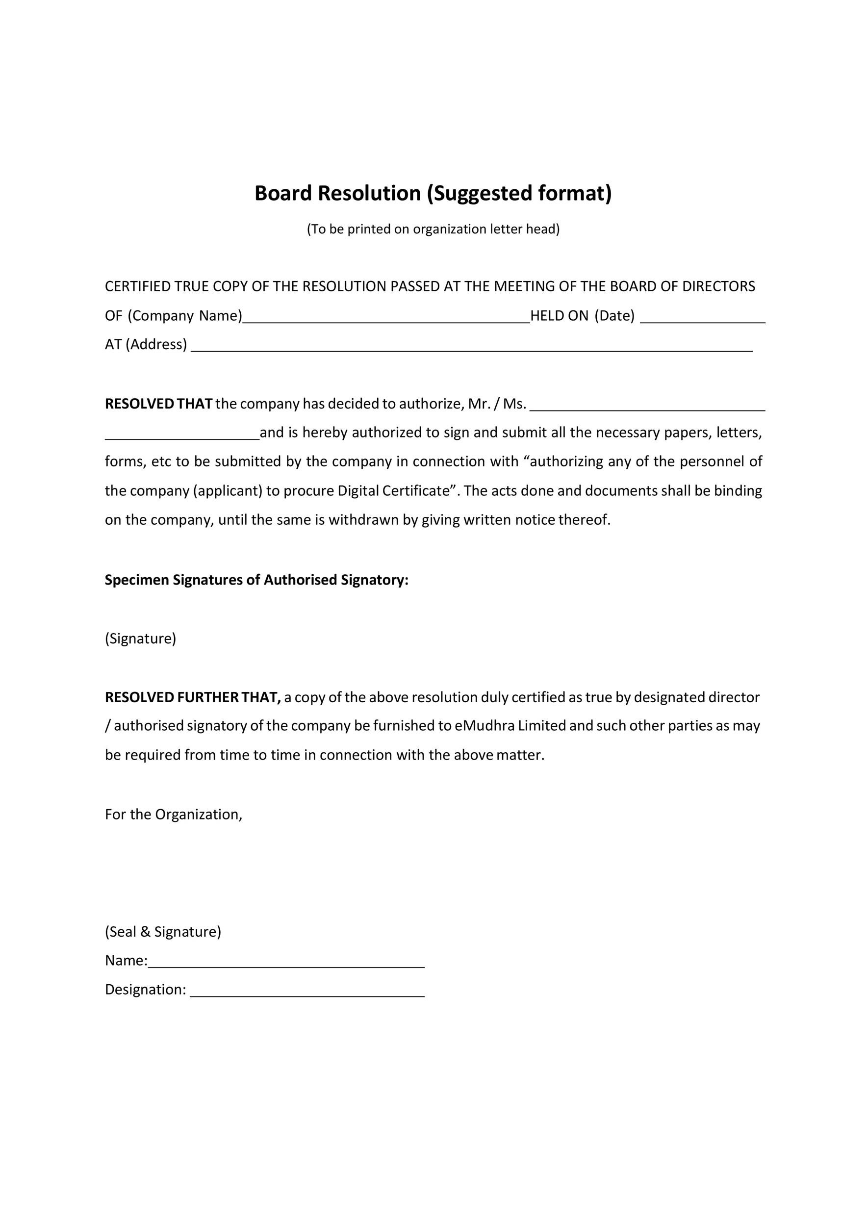 Board Resolution Templates