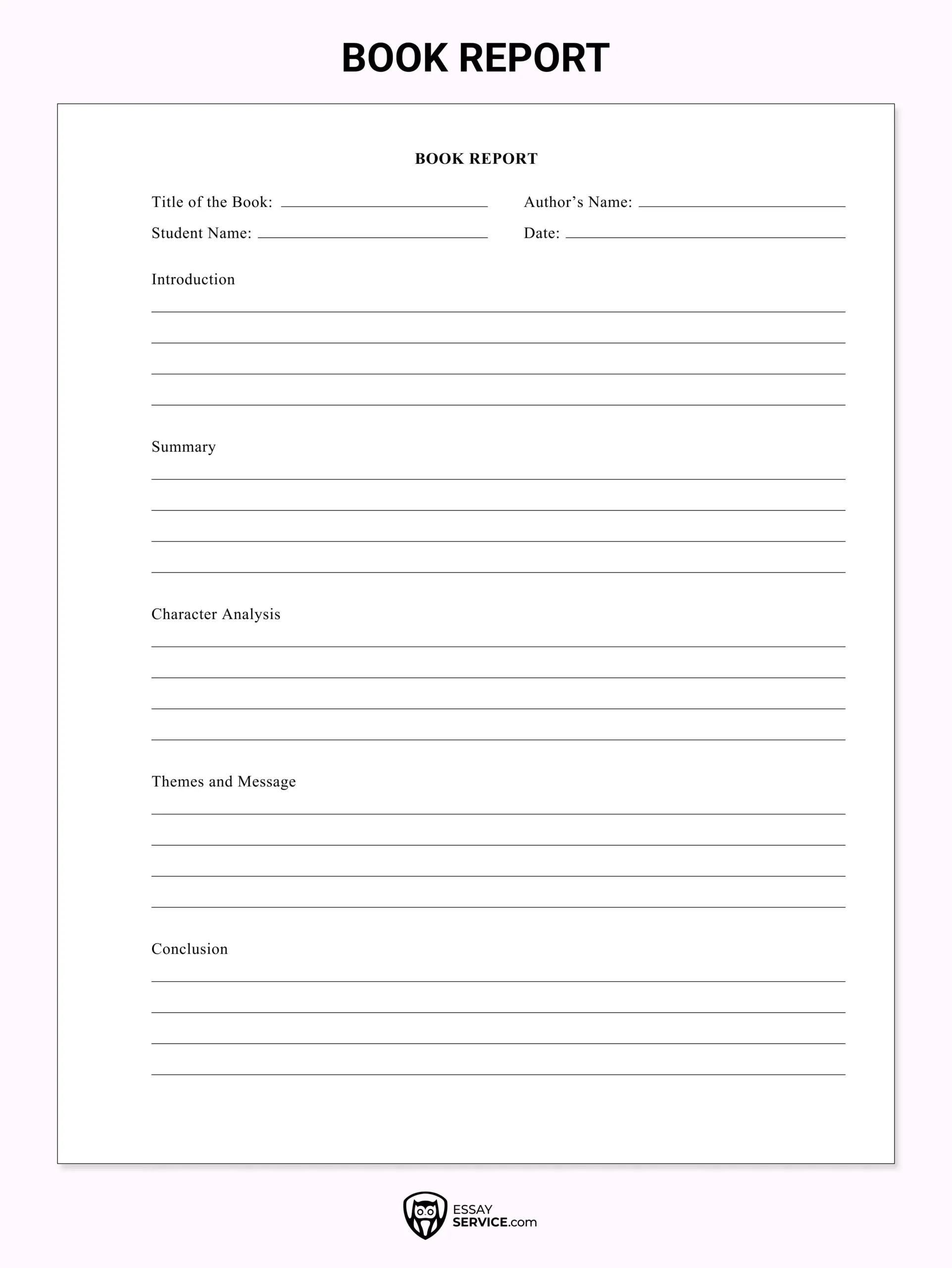 Book Report Outline Book Report Outline