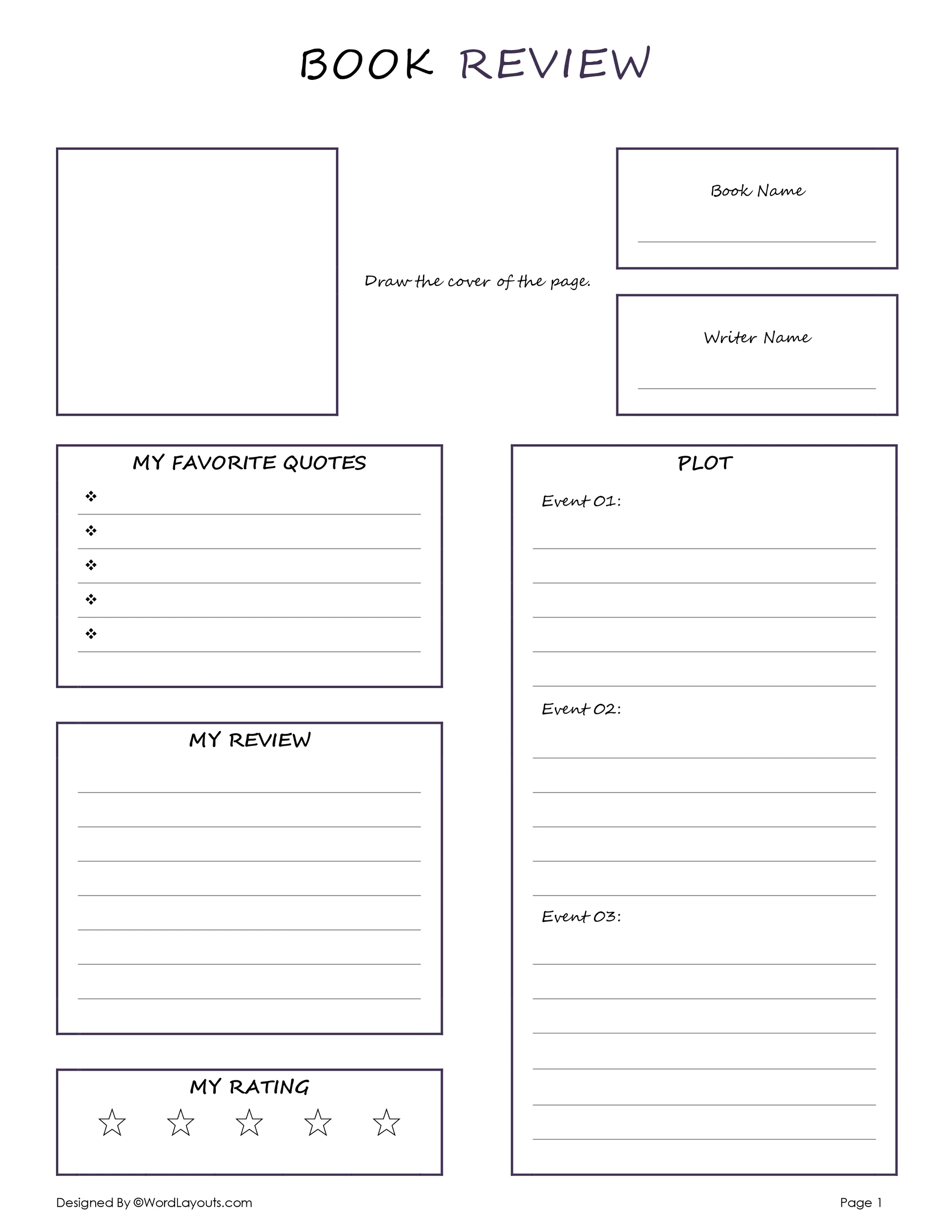 Book Review Sheet For Readers Book Review Sheet For Readers