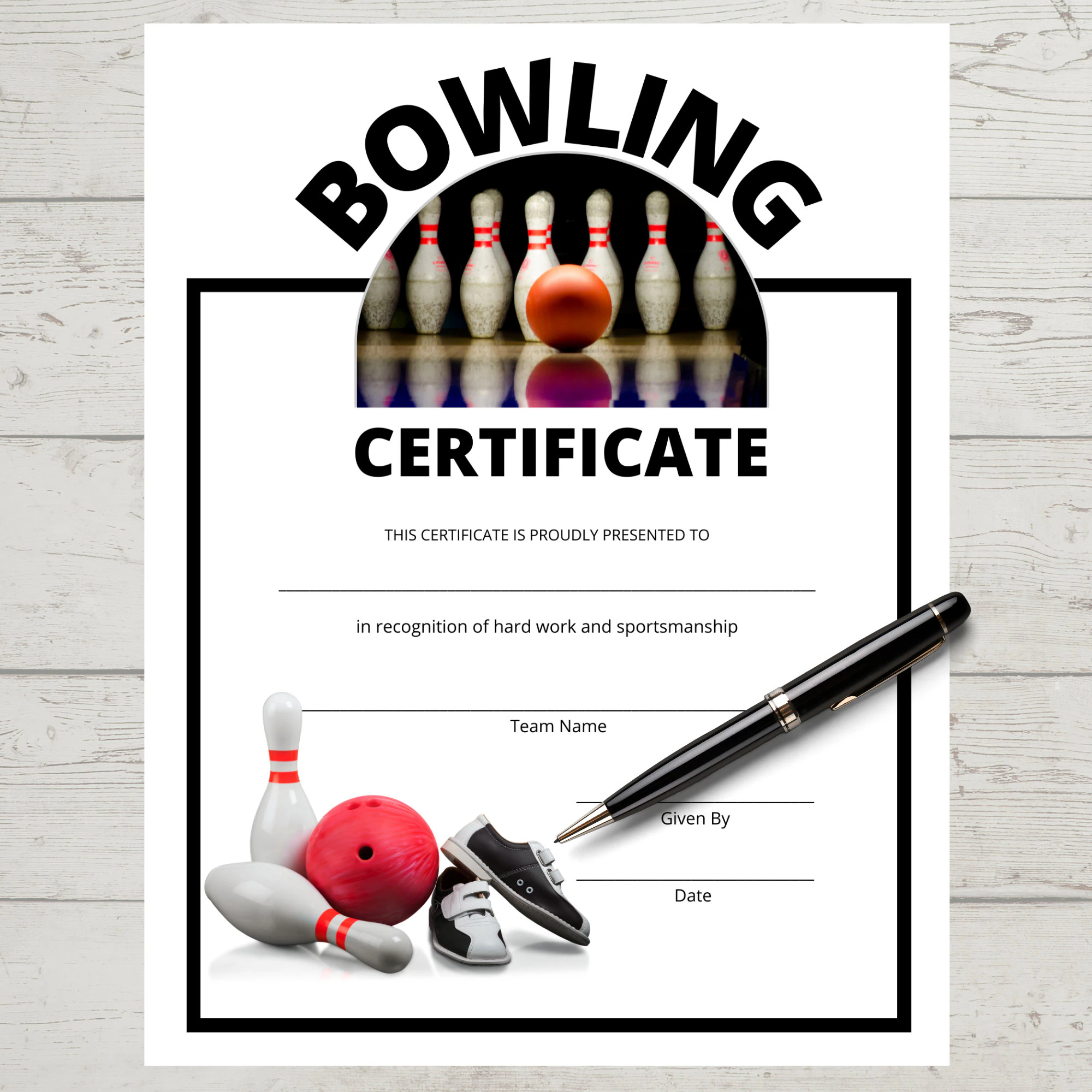 Bowling Certificate Achievement Award Bowling Certificate Achievement Award