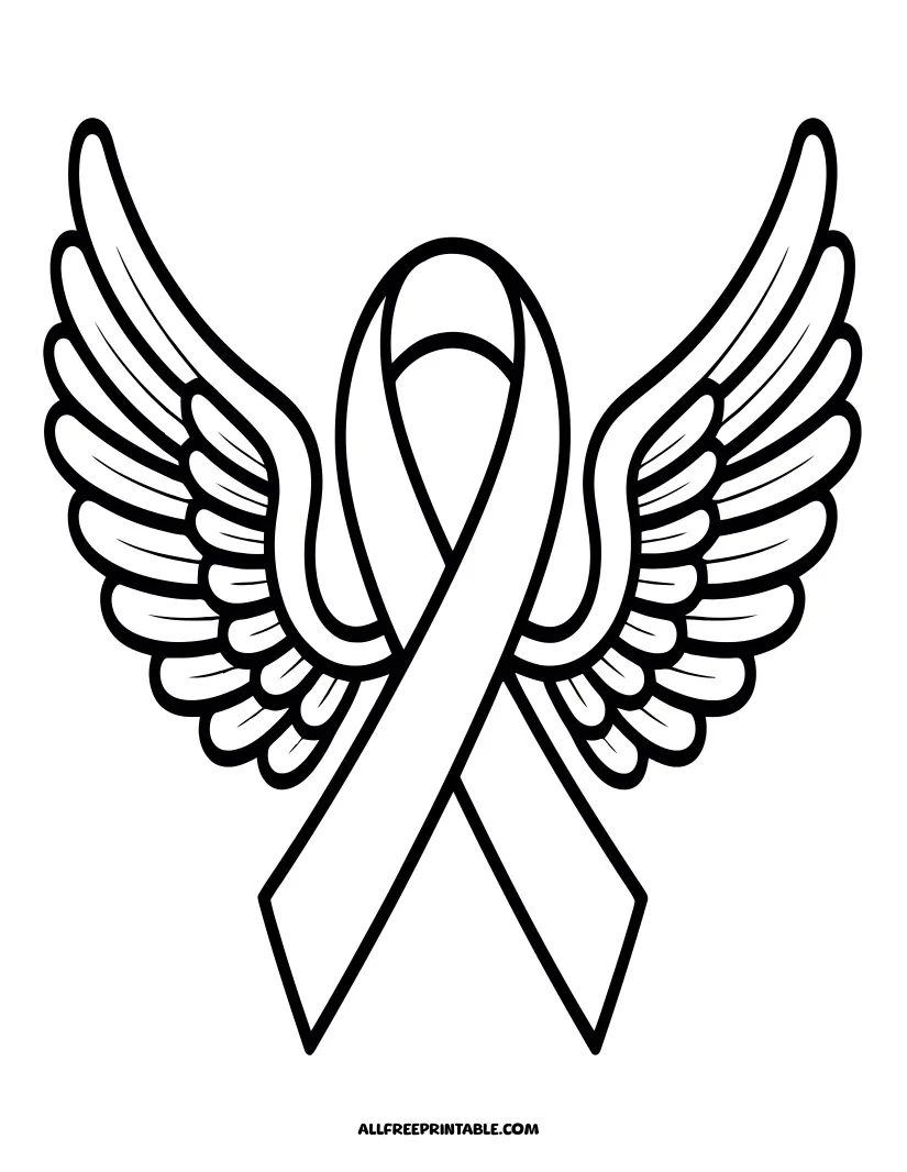 Breast Cancer Ribbon Wings Coloring Page
