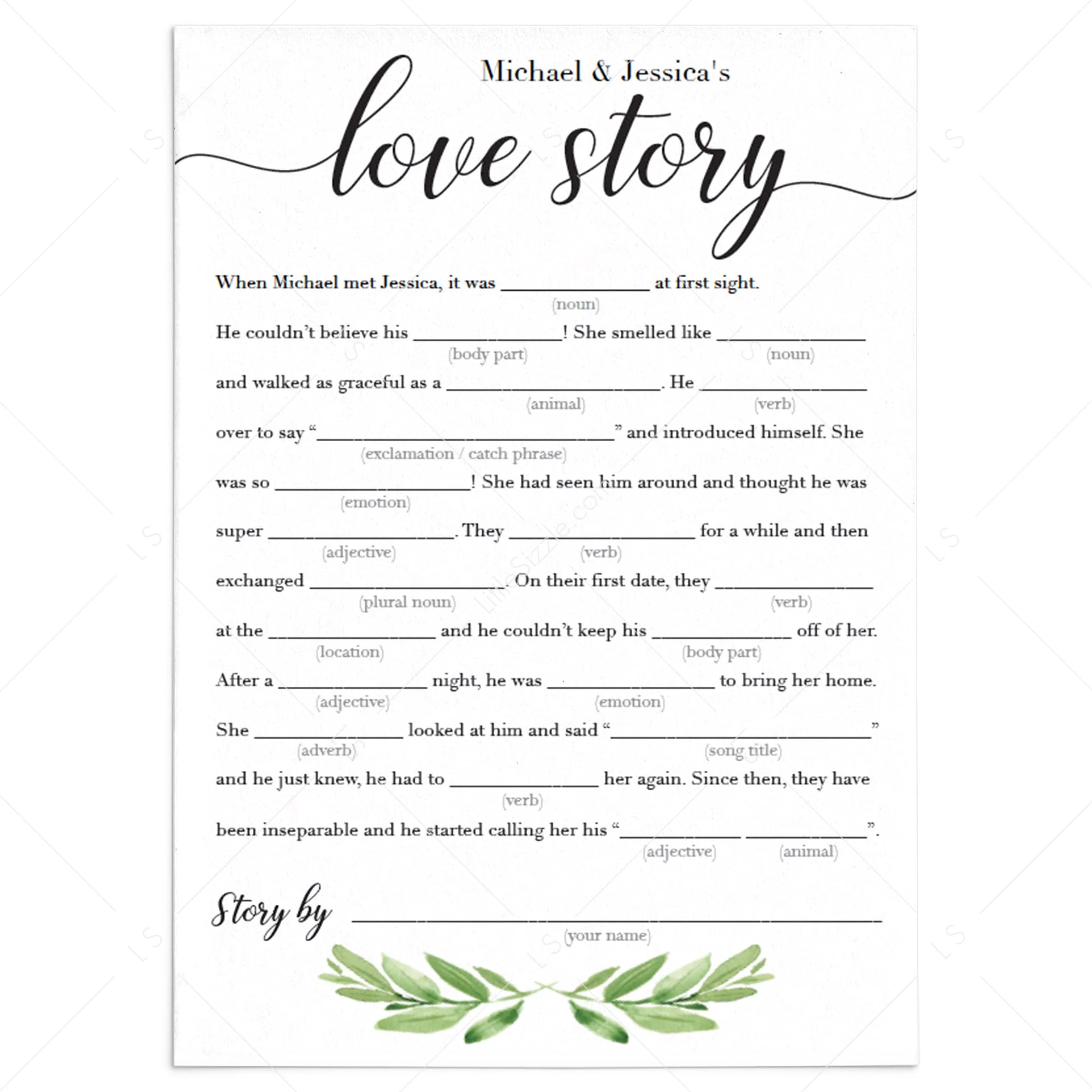 Bridal Mad Libs Template For Greenery Wedding Shower Bridal Mad Libs Template For Greenery Wedding Shower