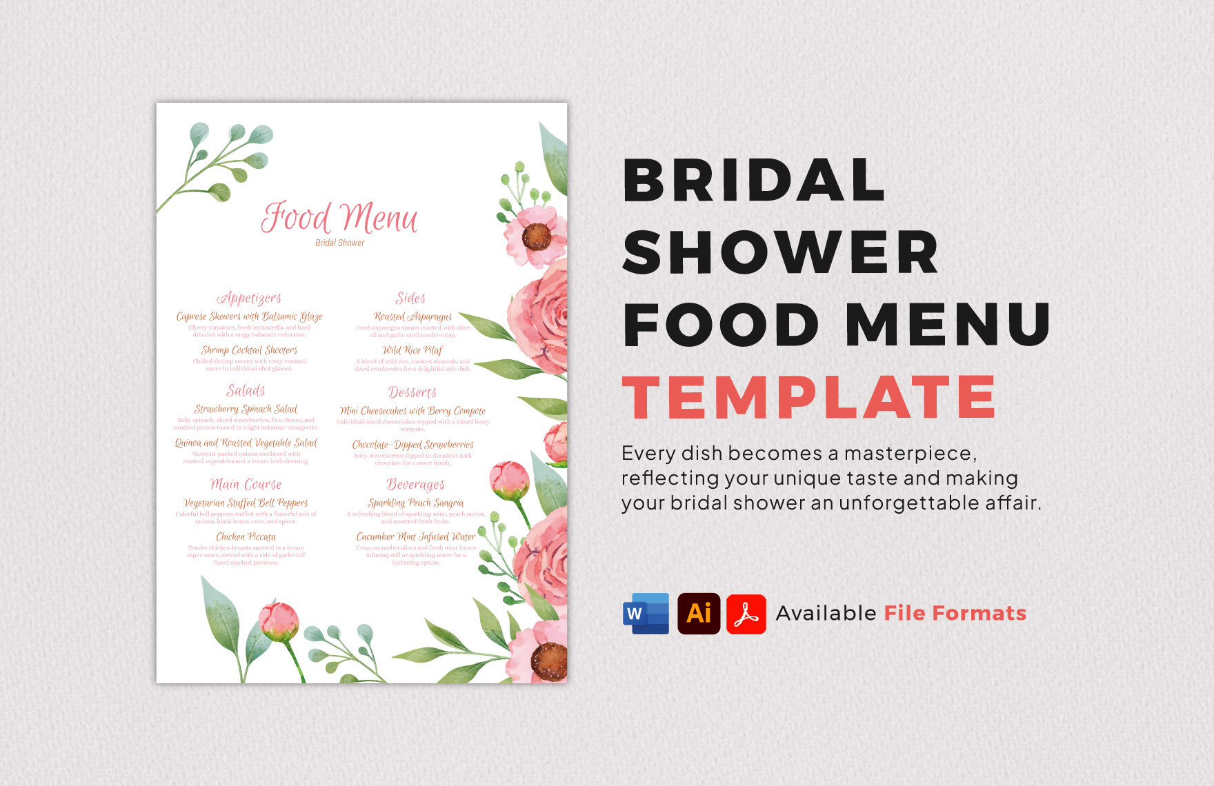 Bridal Shower Food Menu Template