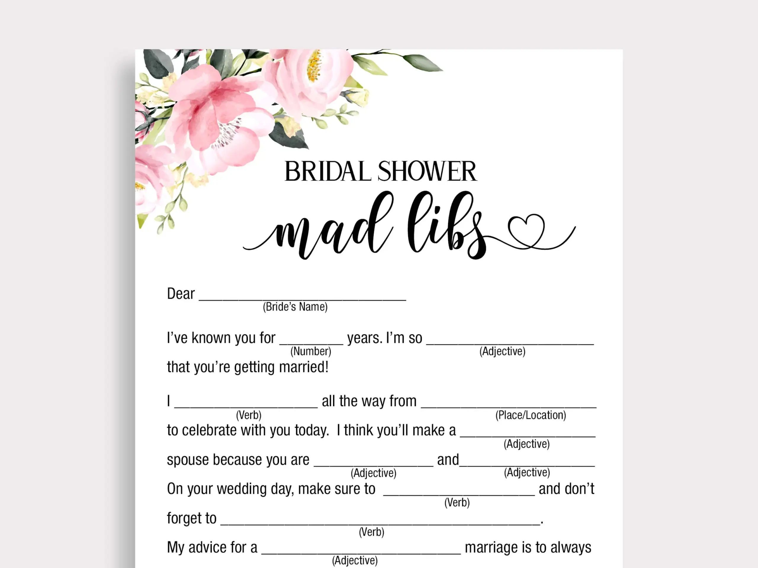 Bridal Shower Mad Libs Floral Bridal Mad Bridal Shower Mad Libs Floral Bridal Mad