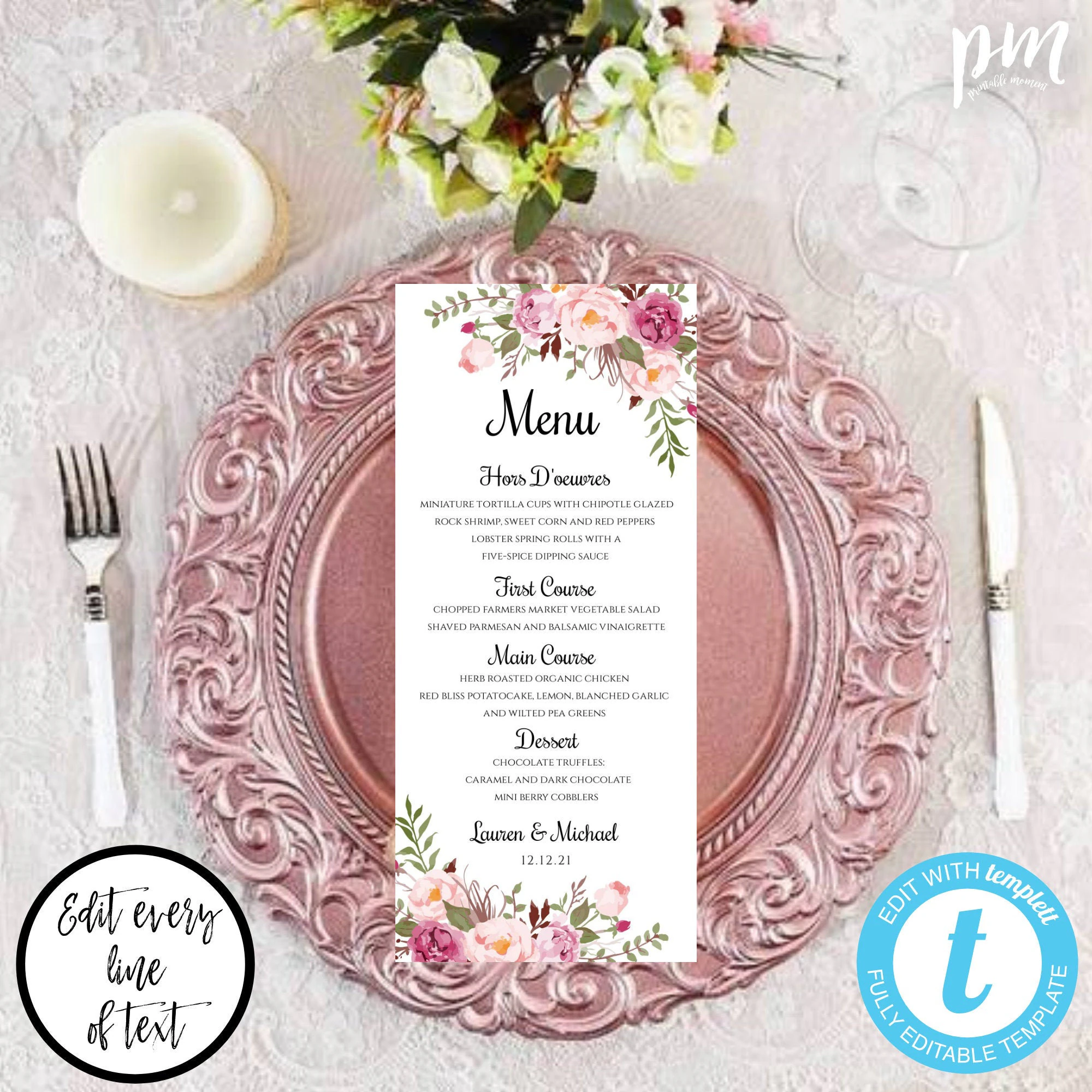 Bridal Shower Menu Template Menu Cards