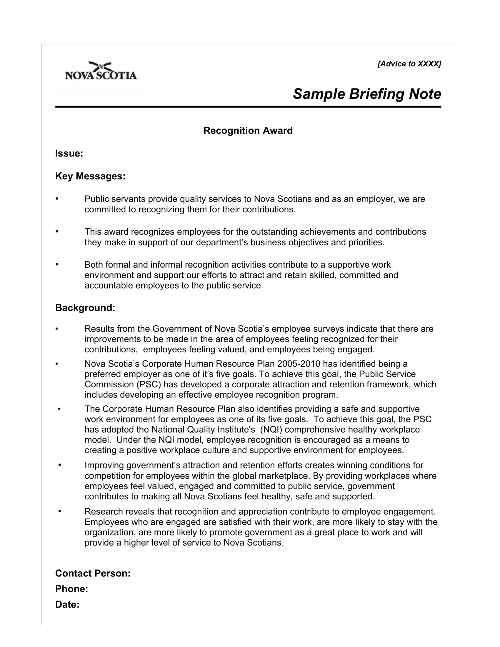 Briefing Note Examples Briefing Note Examples