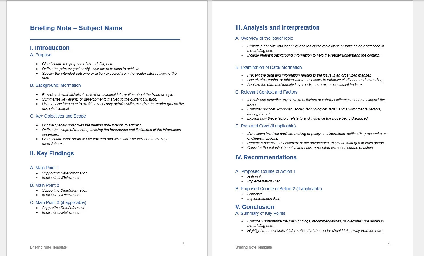 Briefing Note Template With Instructions Briefing Note Template With Instructions