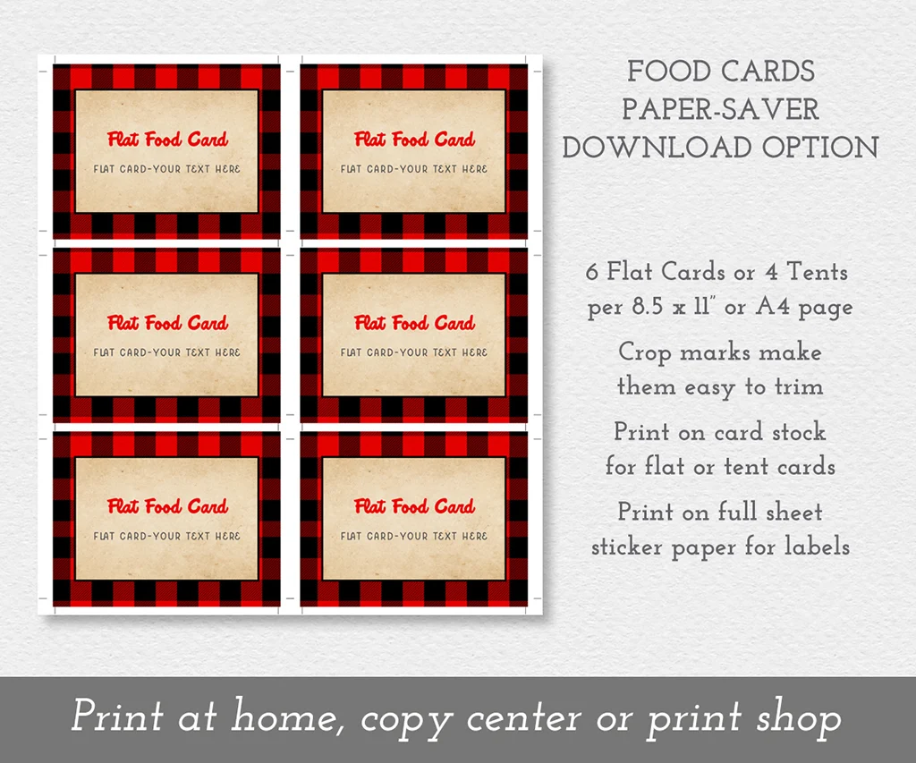 Buffalo Plaid Food Cards Food Labels