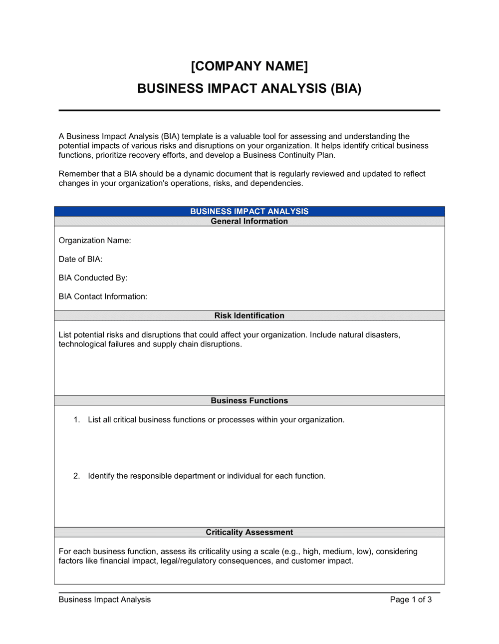 Business Impact Analysis D13610 Business Impact Analysis D13610
