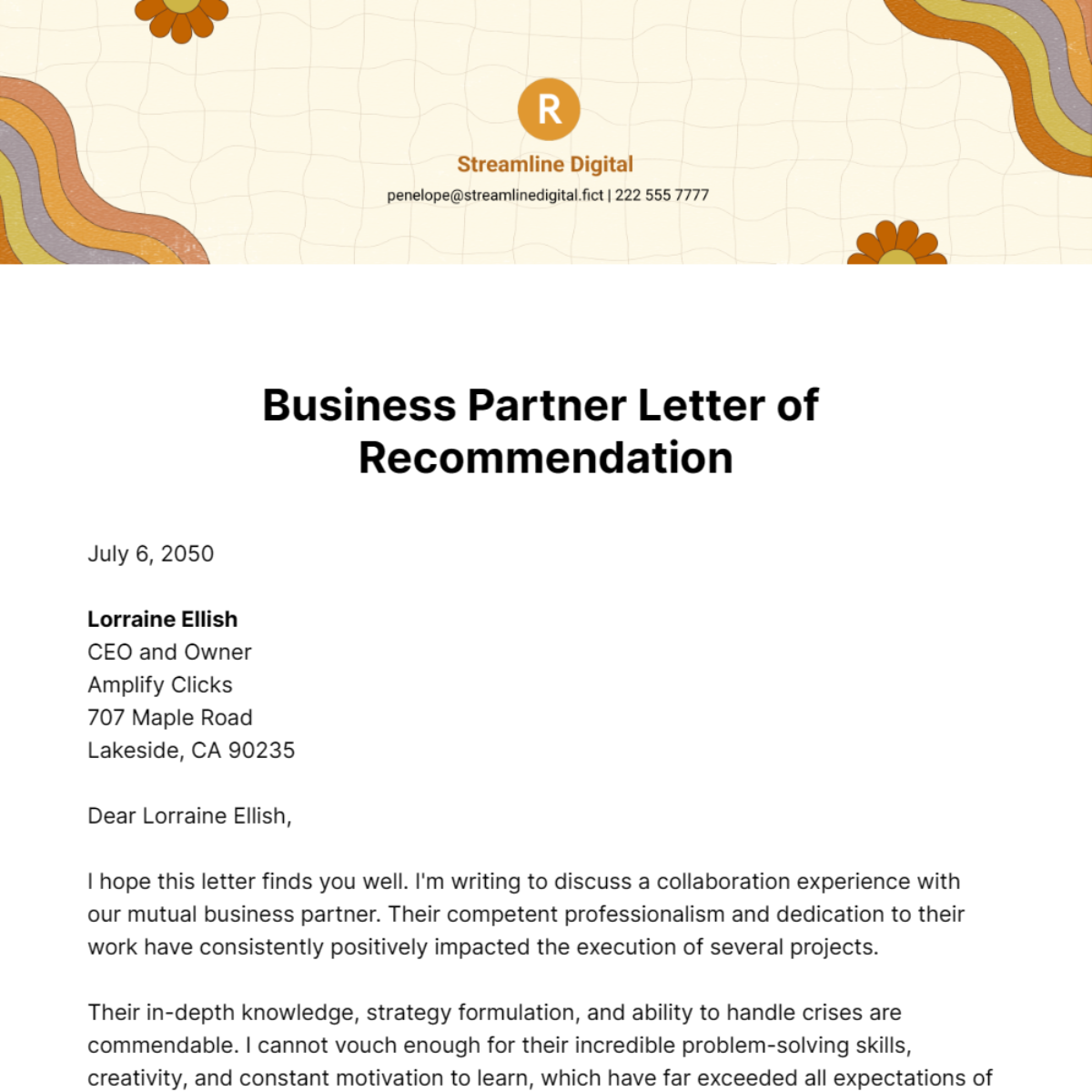 Business Partner Letter Of Recommendation Business Partner Letter Of Recommendation