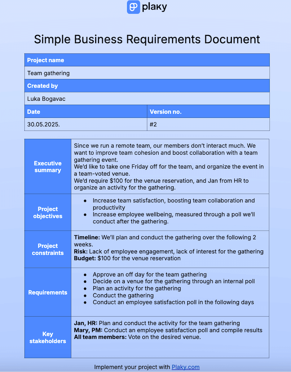 Business Requirements Document Template