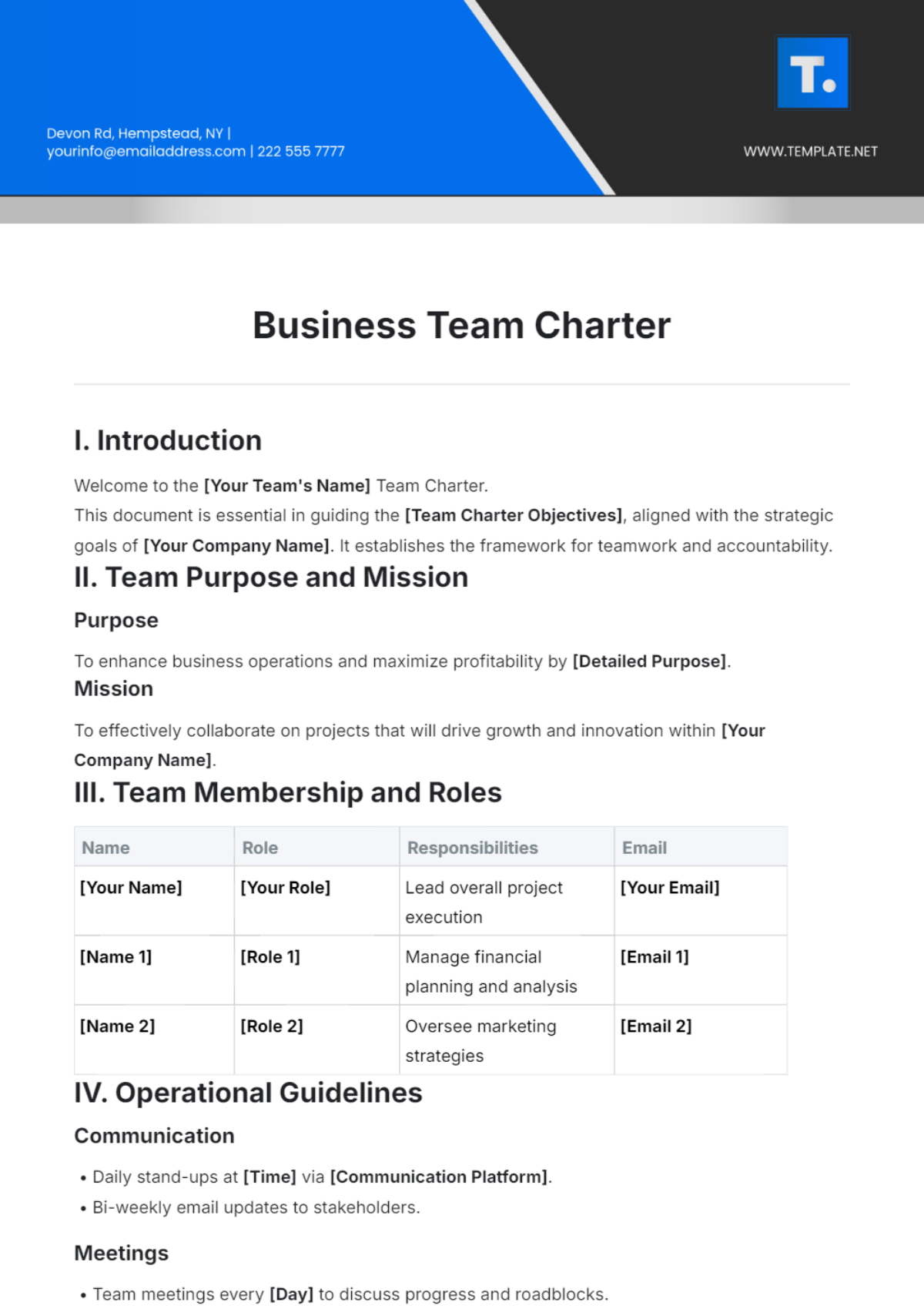 Business Team Charter