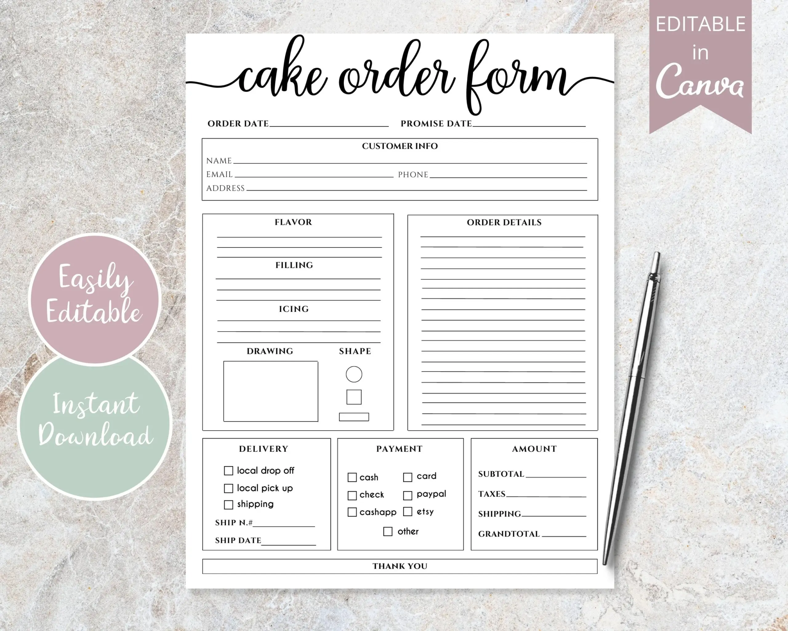 Cake Order Form Editable Canva Template Cake Order Form Editable Canva Template
