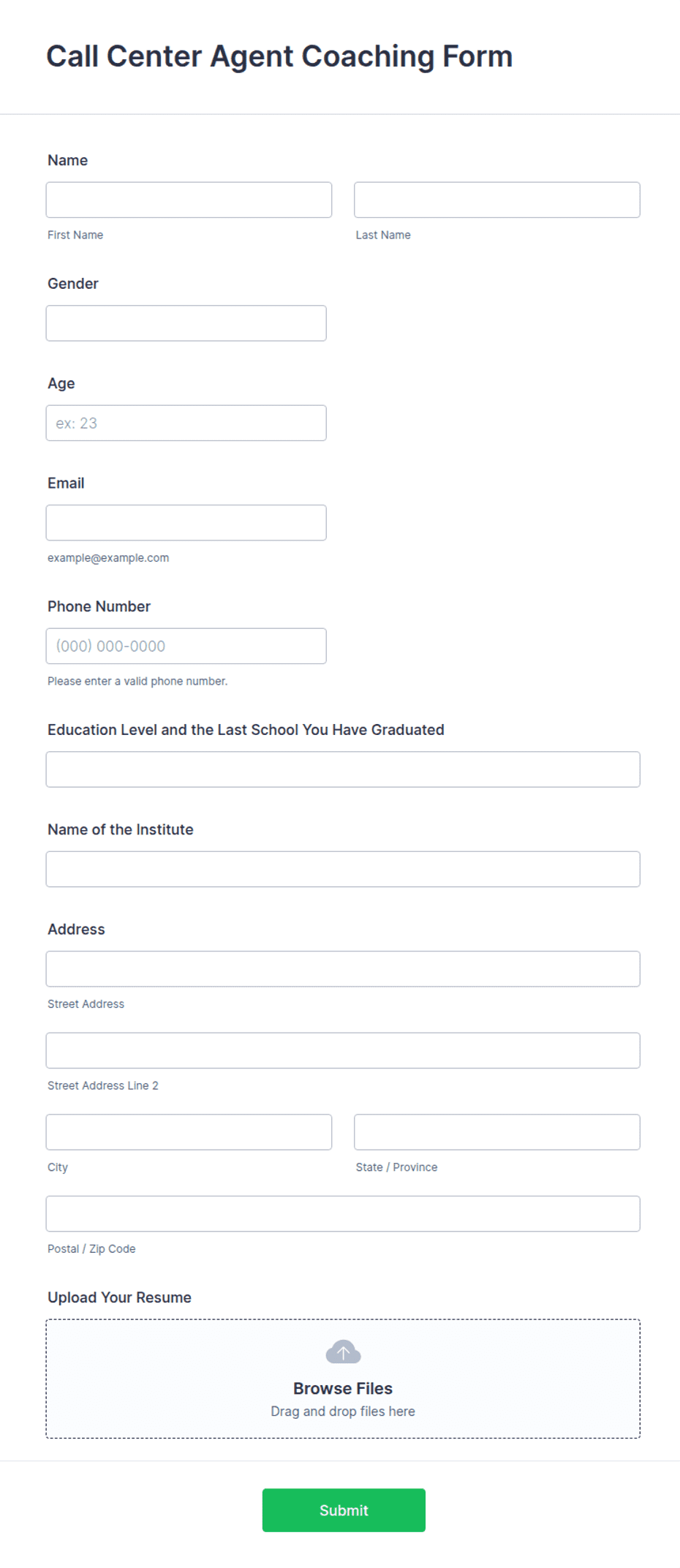 Call Center Agent Coaching Form Call Center Agent Coaching Form