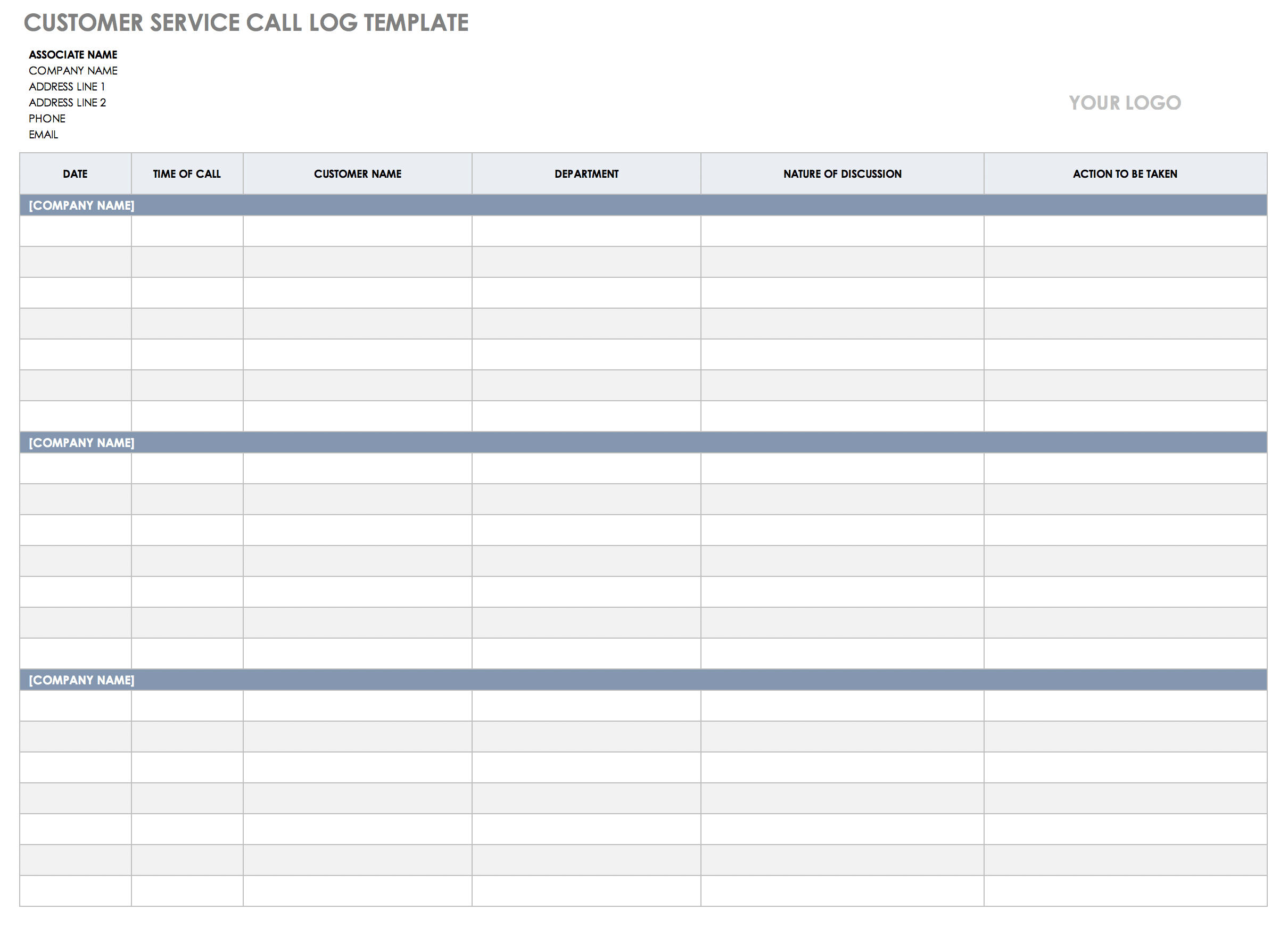 Call Log Templates Call Log Templates
