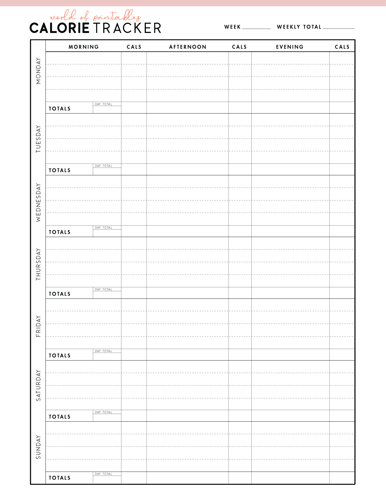 free printable calorie tracker template