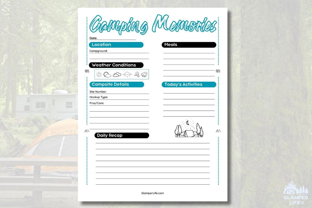 Campsite Memories Printable 1 Page