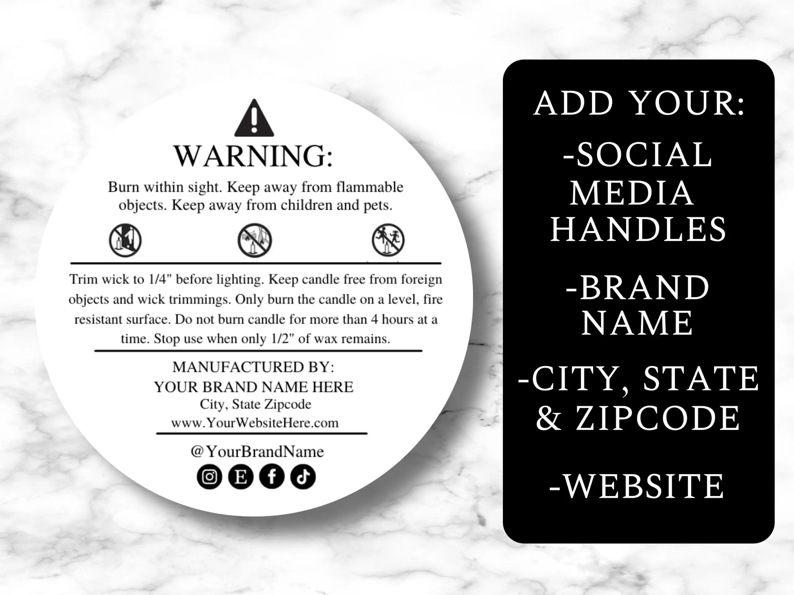 Candle Warning Label Template Digital