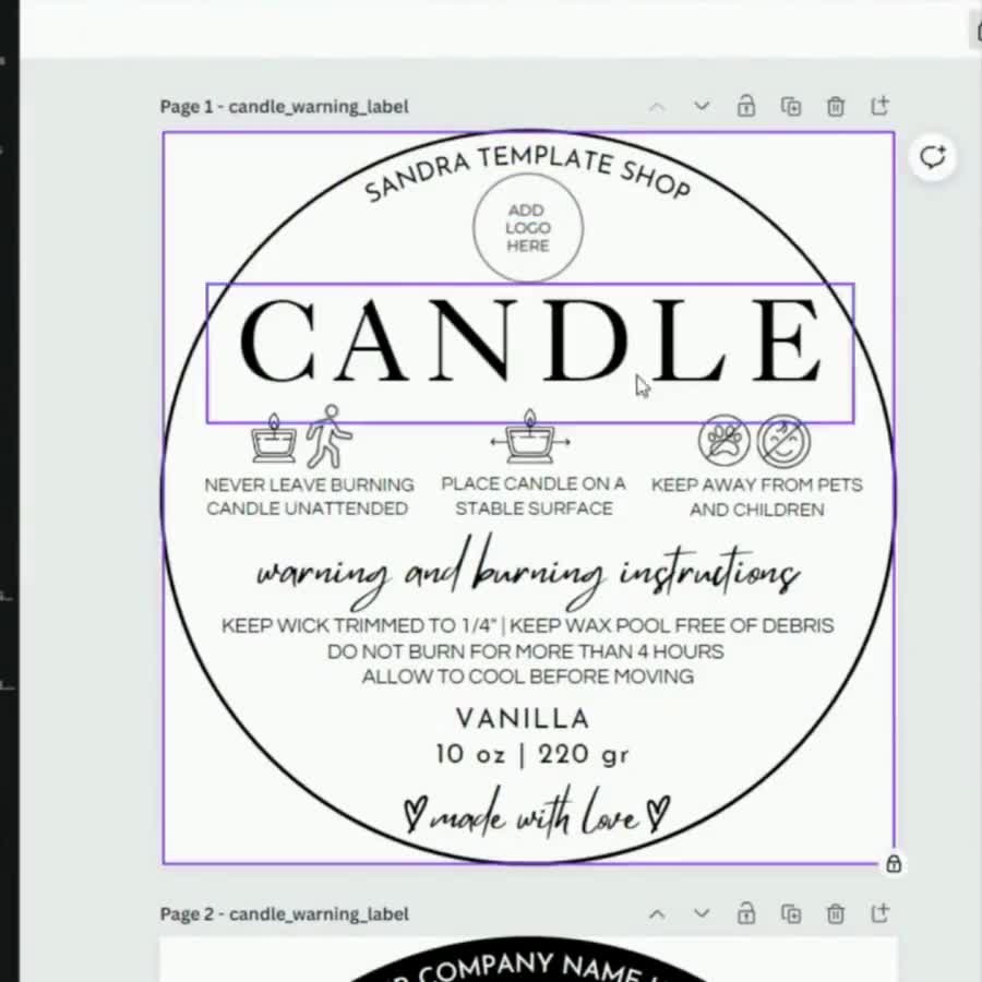 free printable candle warning labels template