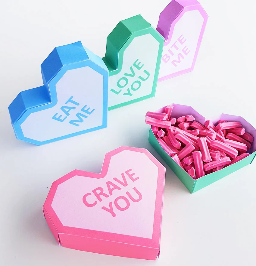 Candy Pixel Heart Gift Box Template Free Printable