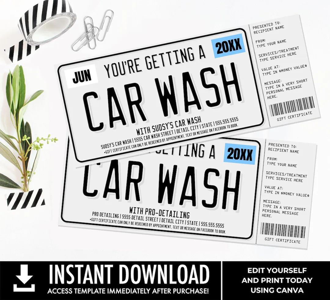 Car Wash Gift Certificate License Plate