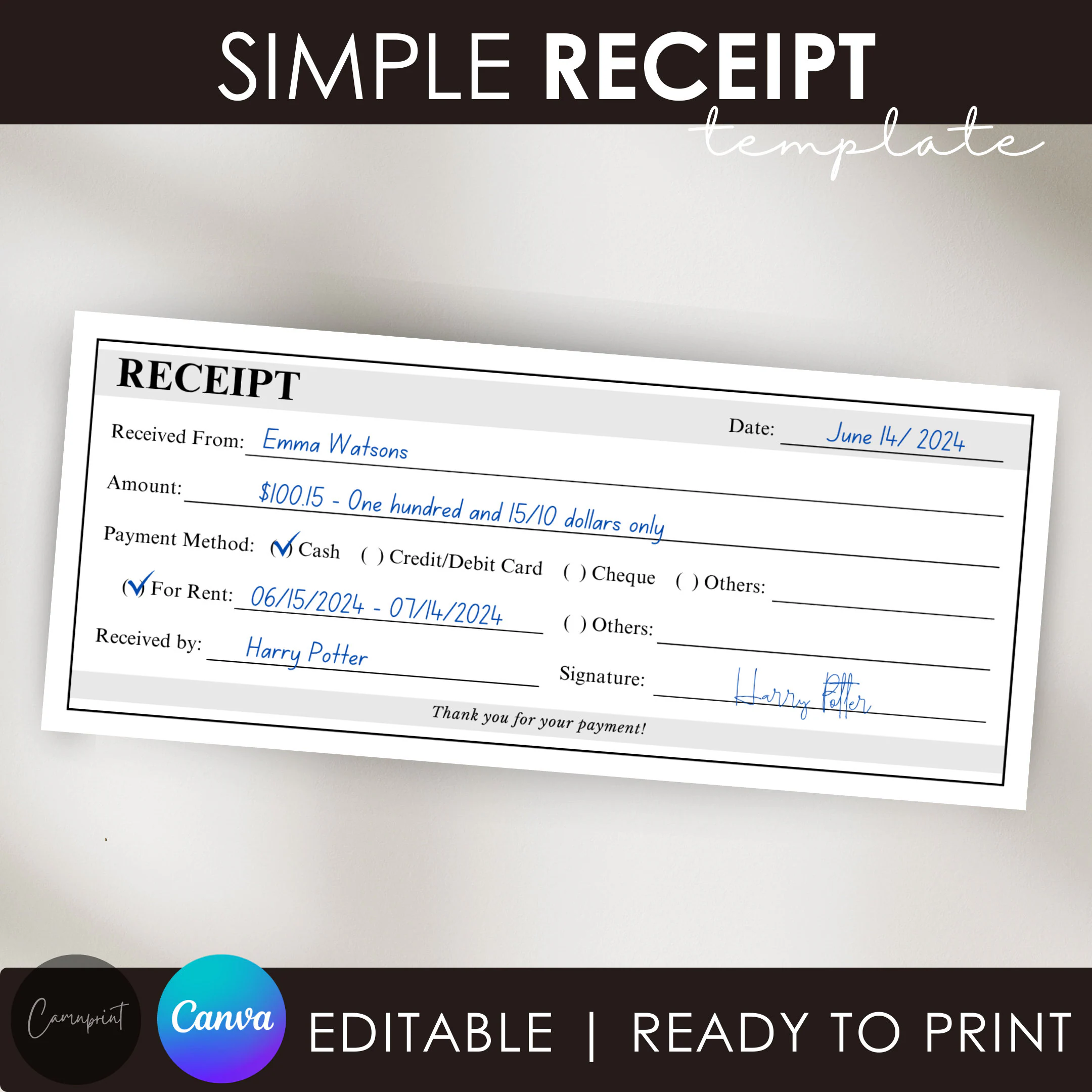 free printable cash receipt template uk