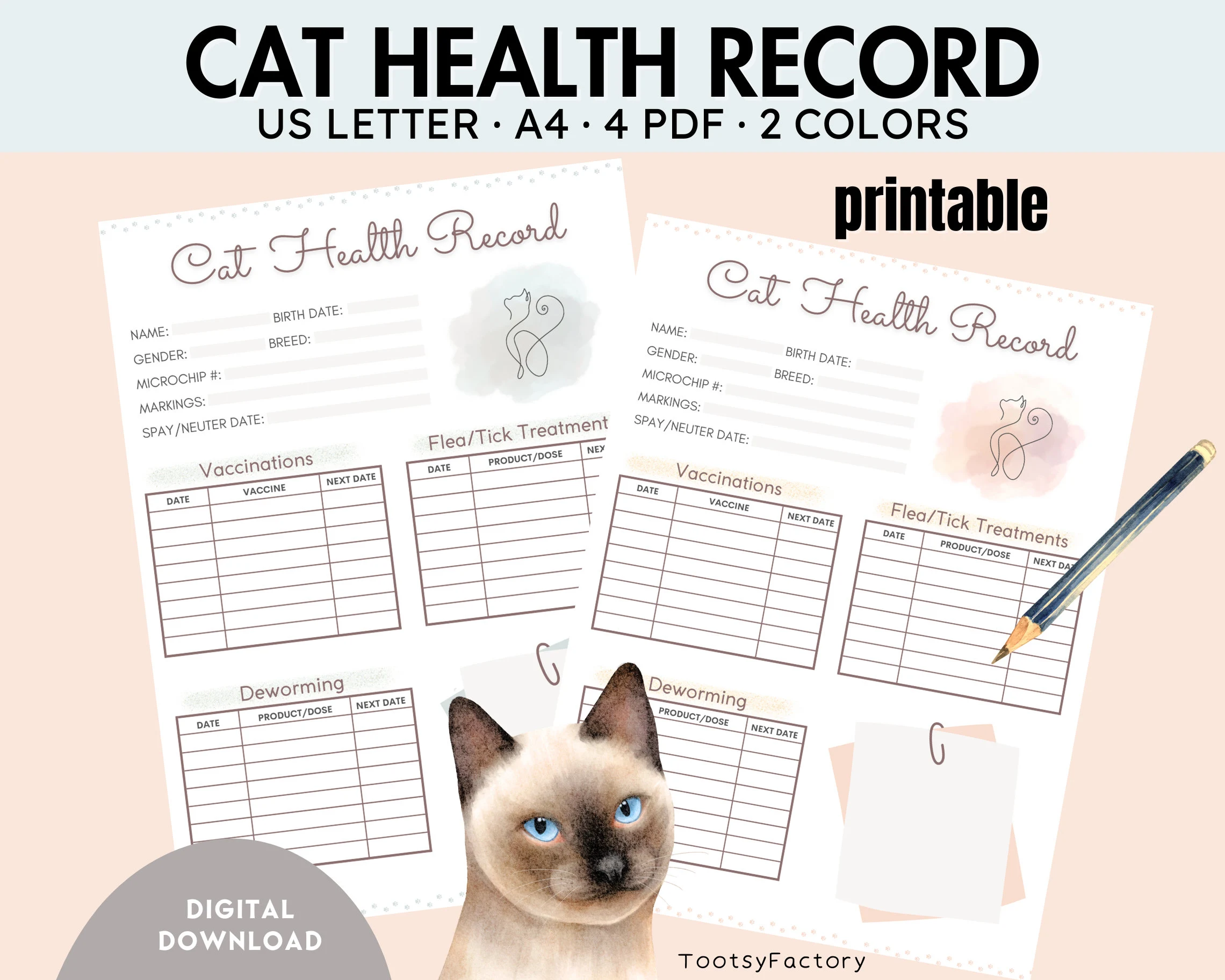 Cat Health Record Printable Cat Shot Cat Health Record Printable Cat Shot