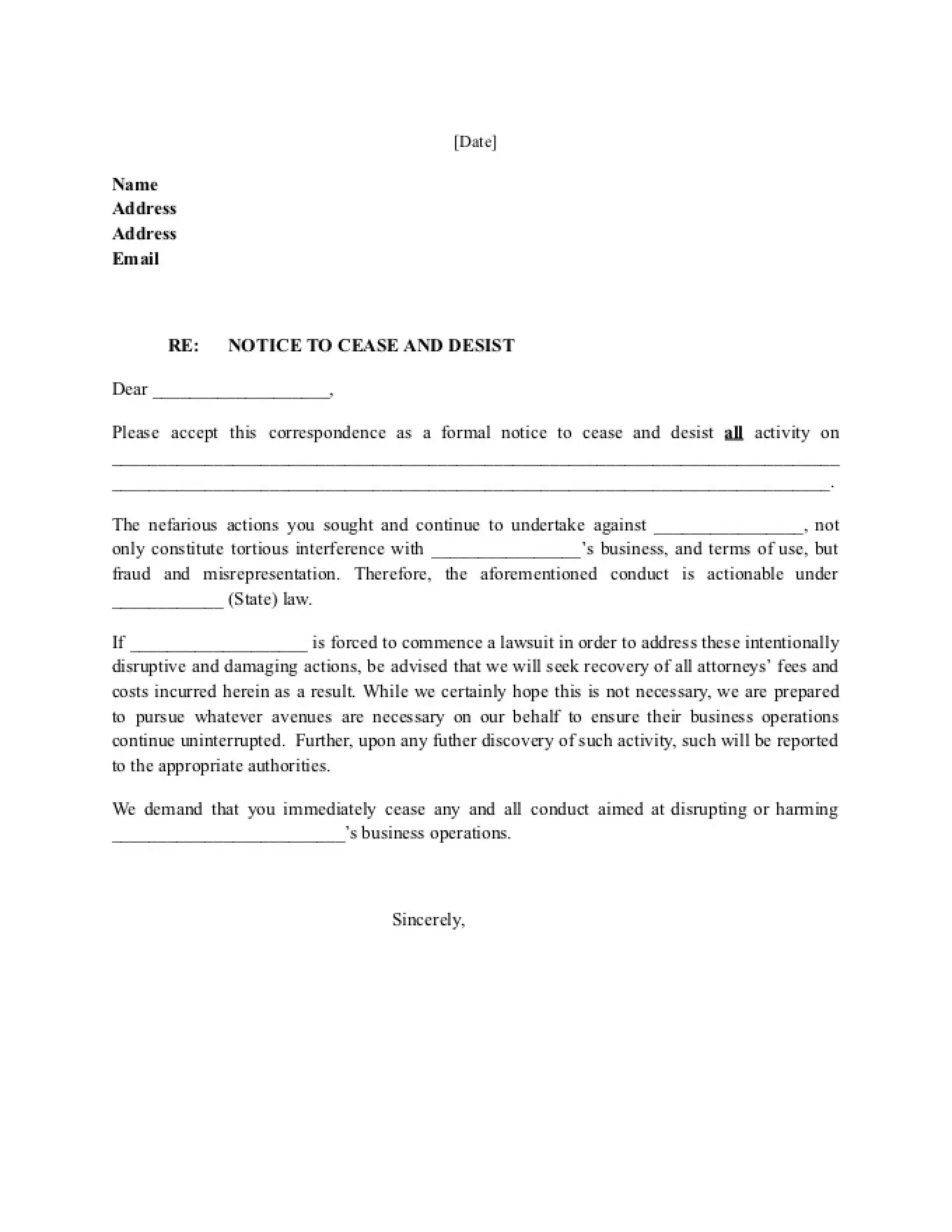 Cease Desist Letter Template Cease Desist Letter Template