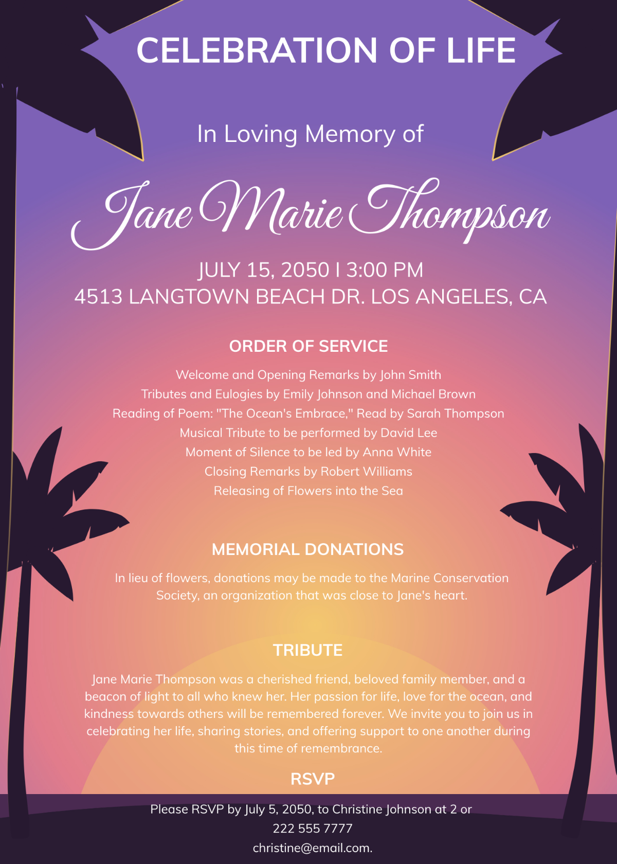 free printable celebration of life template
