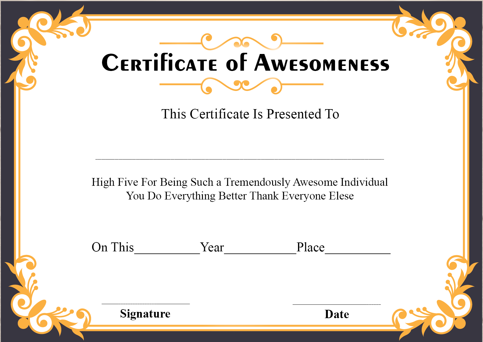 Certificate Of Awesomeness 1 2