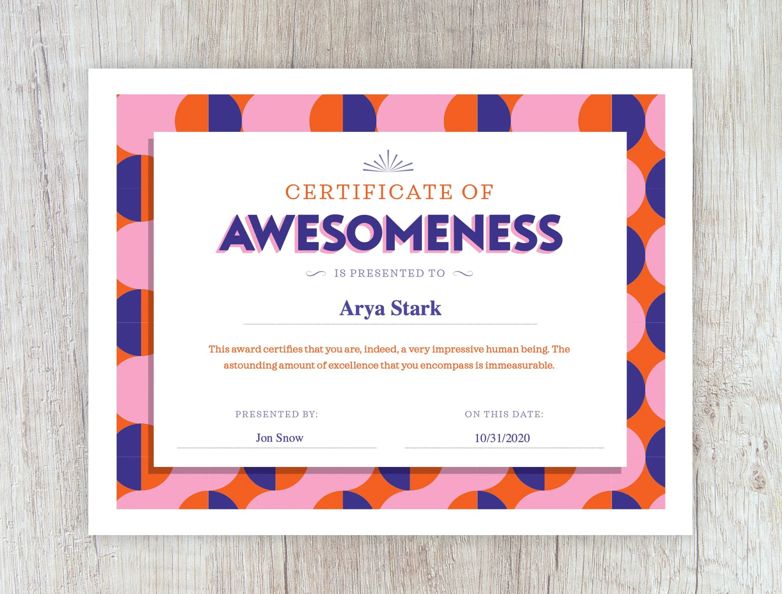 Certificate Of Awesomeness Printable