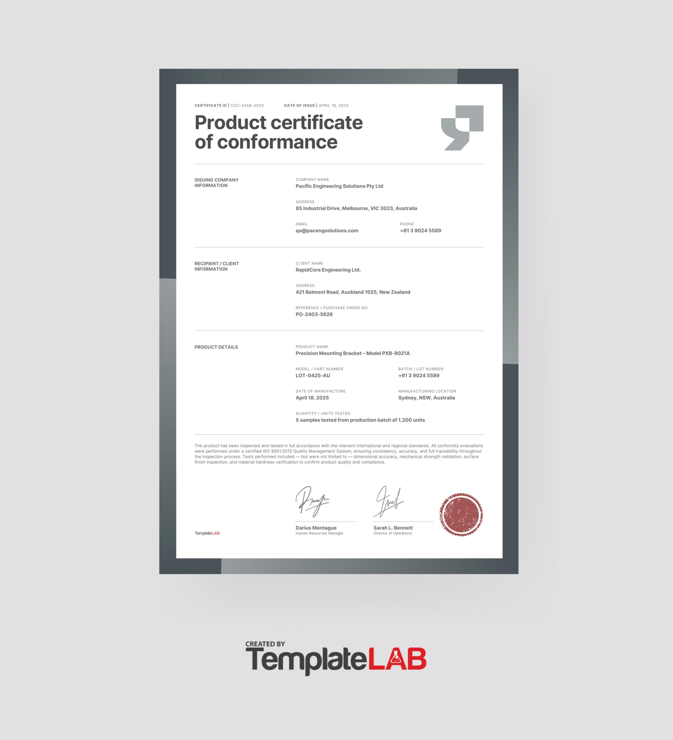 Certificate Of Conformance Certificate Of Conformance