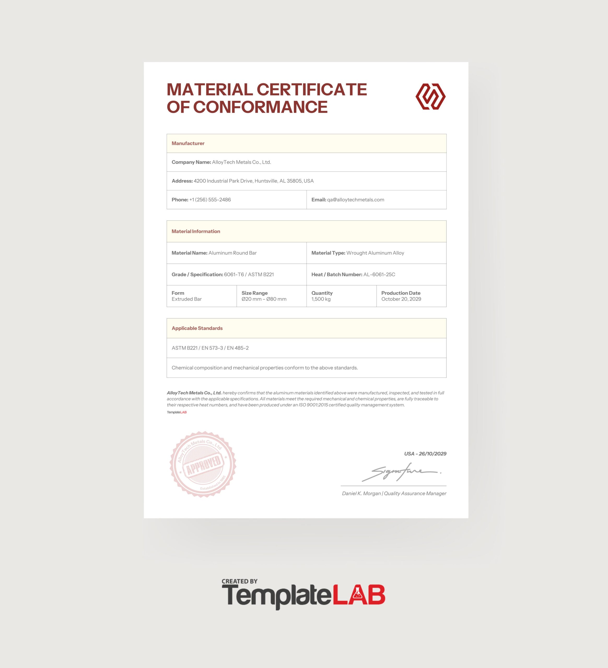 Certificate Of Conformance Certificate Of Conformance