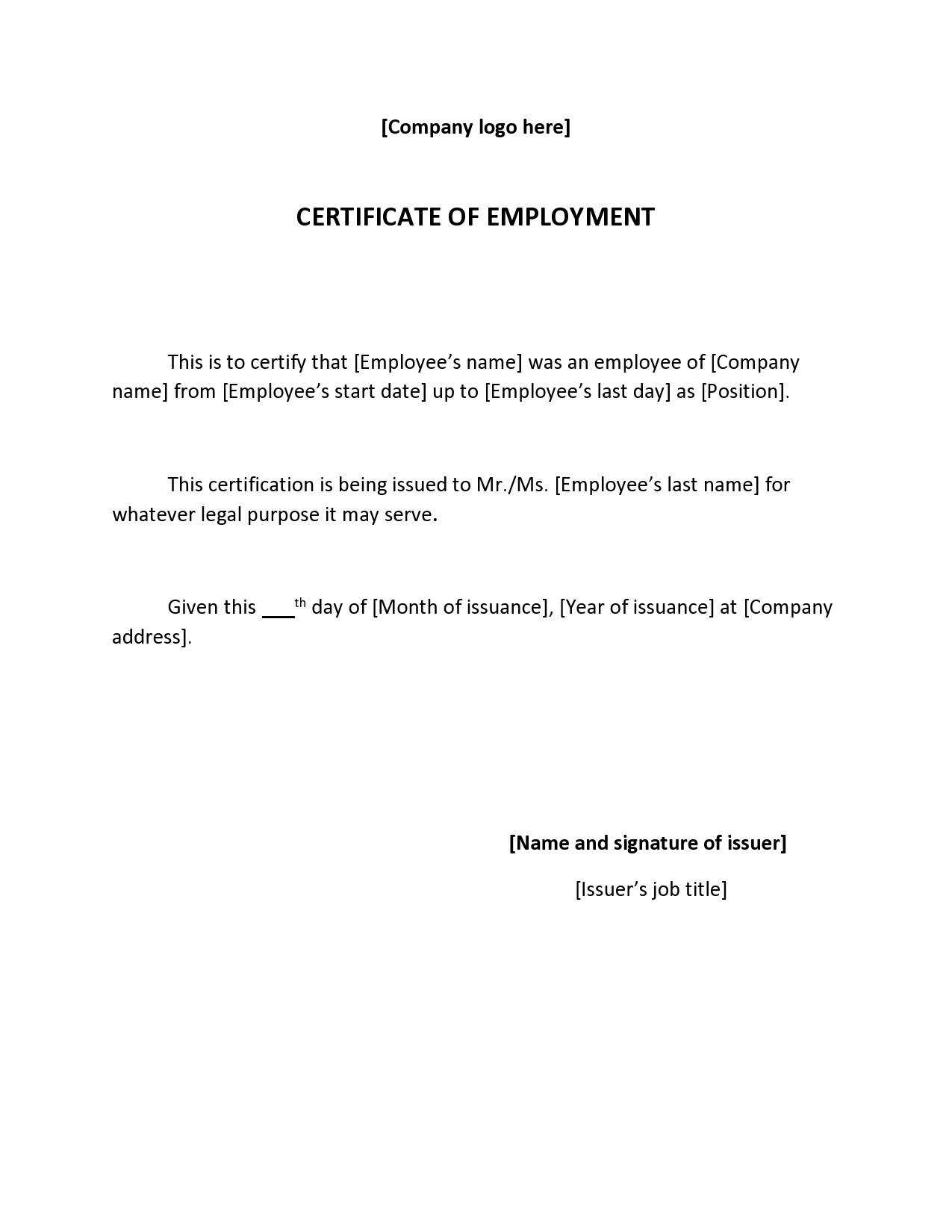 Certificate Of Employment