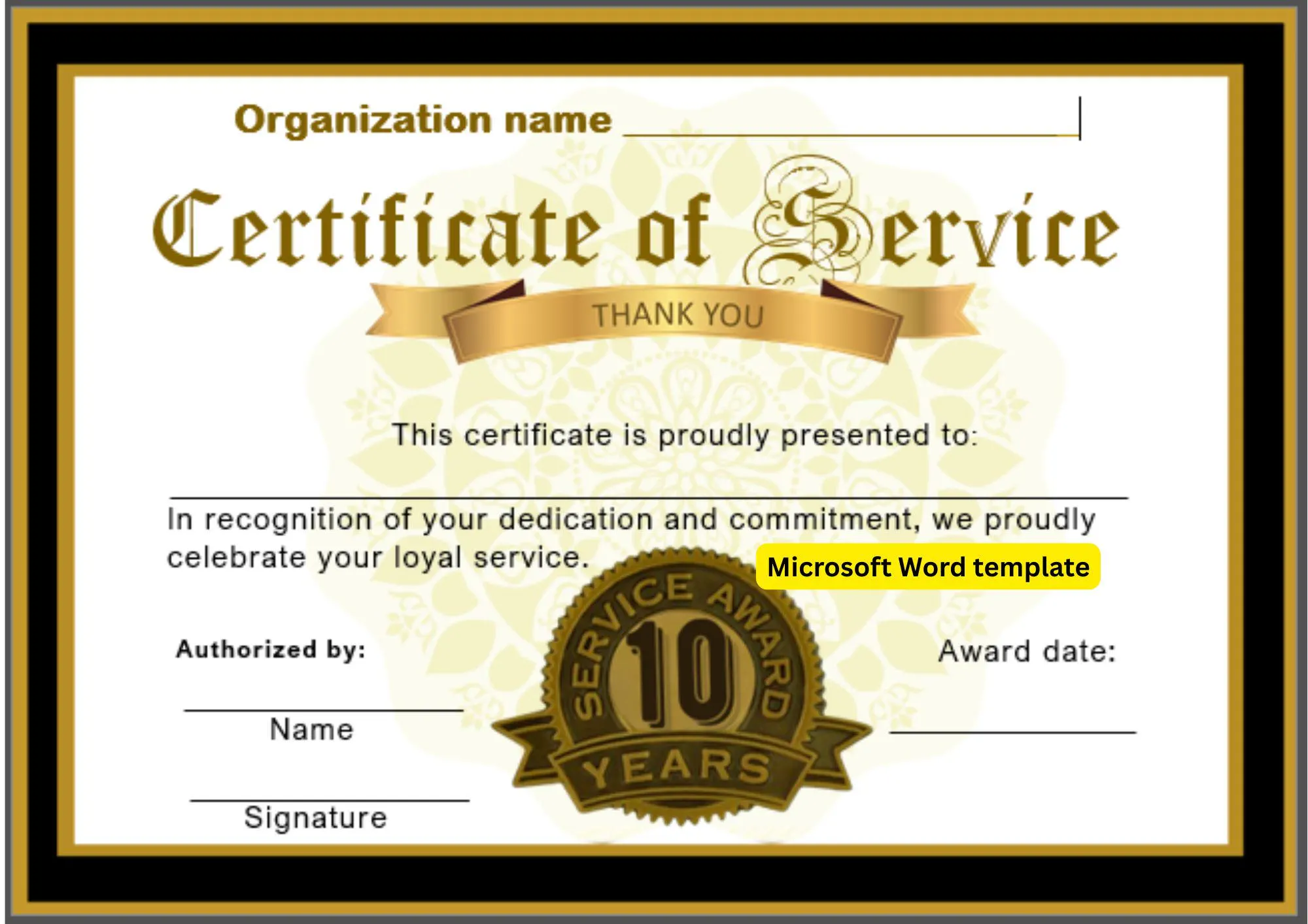 Certificate Template 10 Years Of Service