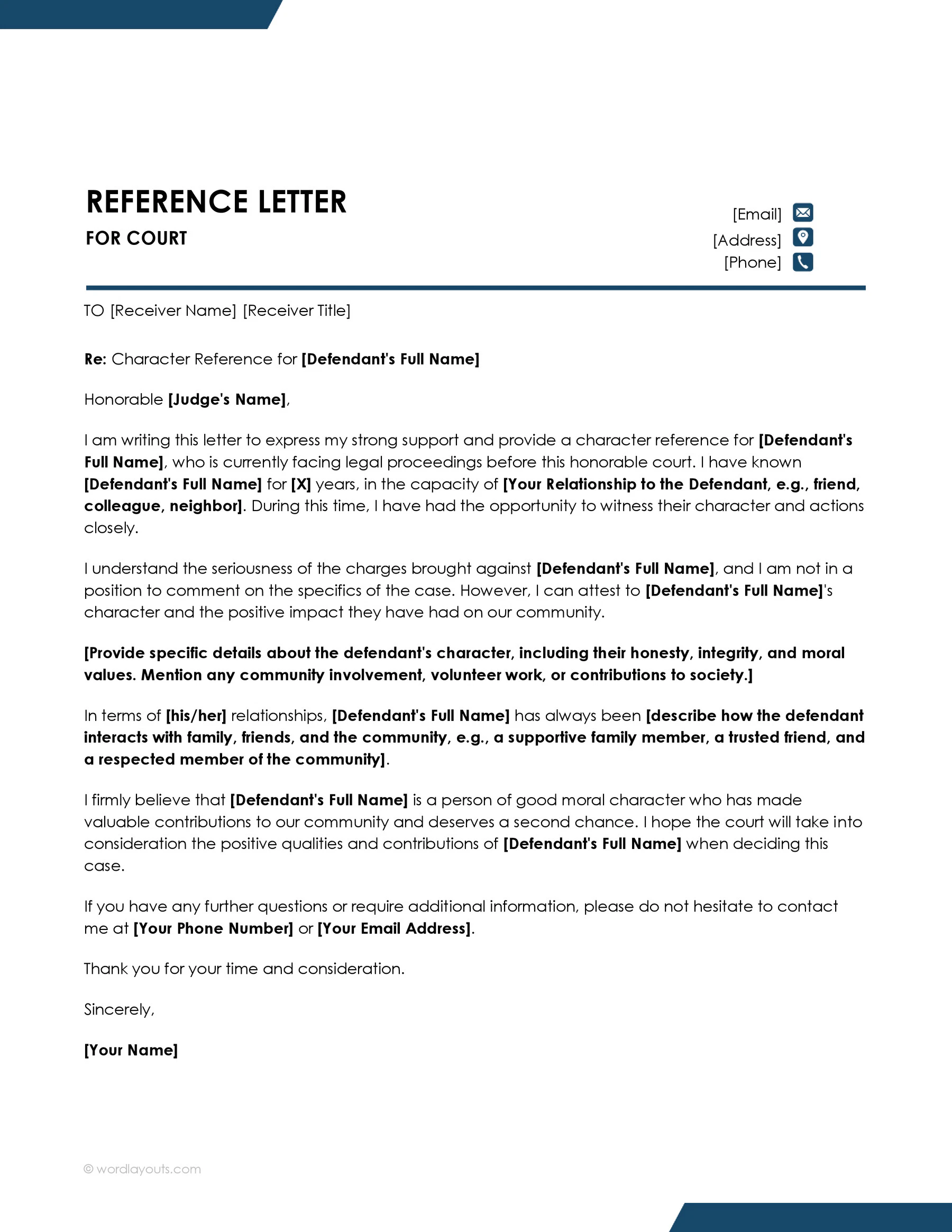 Character Reference Letter For Court Character Reference Letter For Court