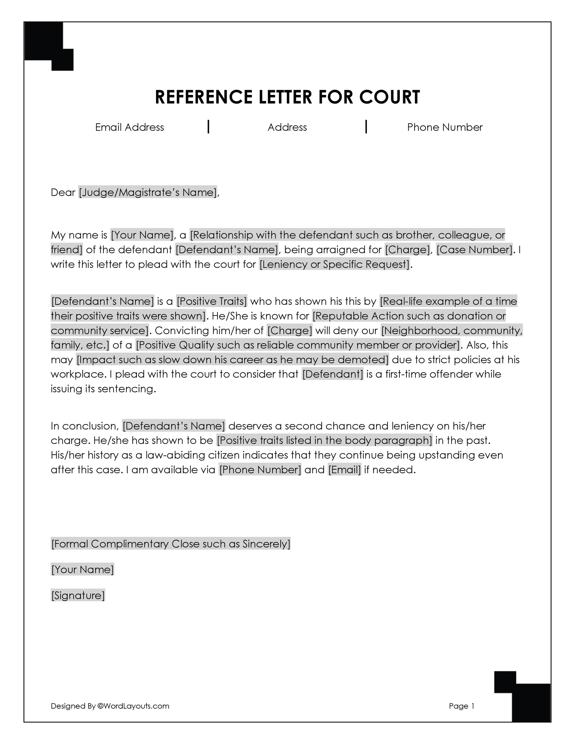 Character Reference Letter For Court Character Reference Letter For Court