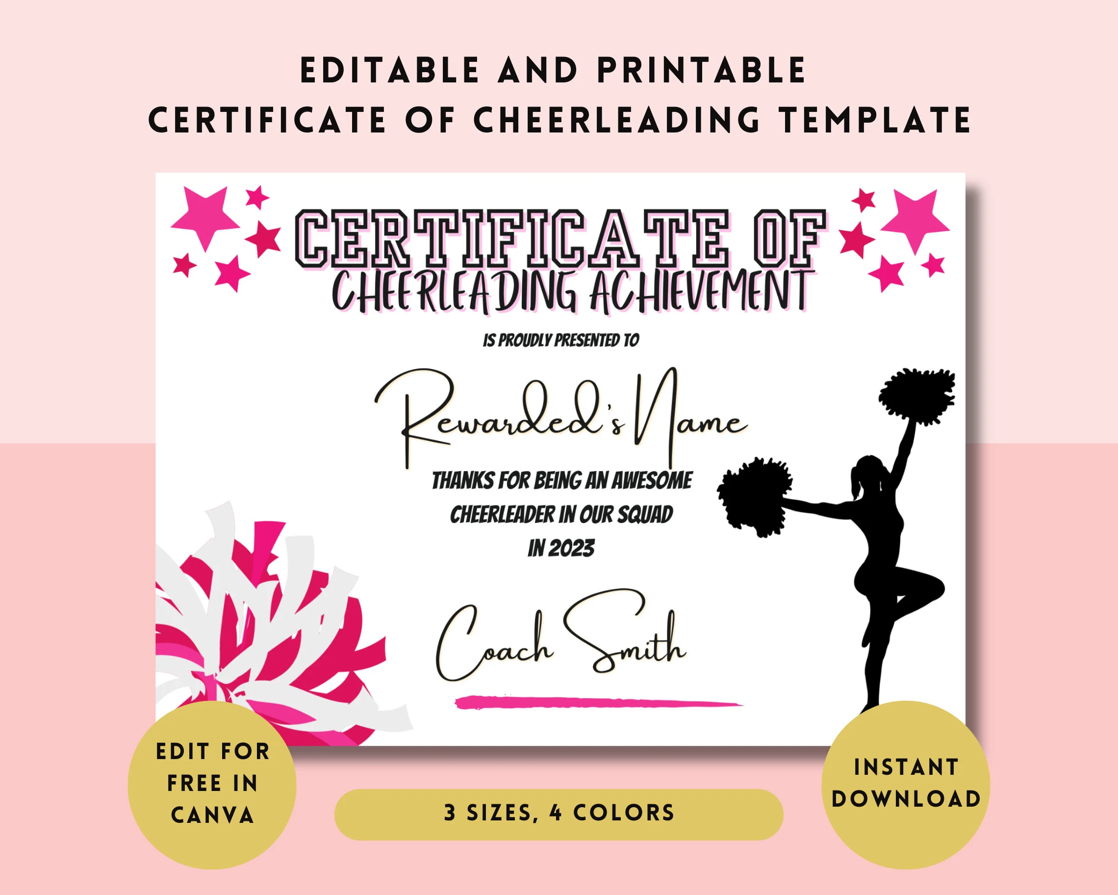 Cheerleading Awards Certificate Editable Cheerleading Awards Certificate Editable